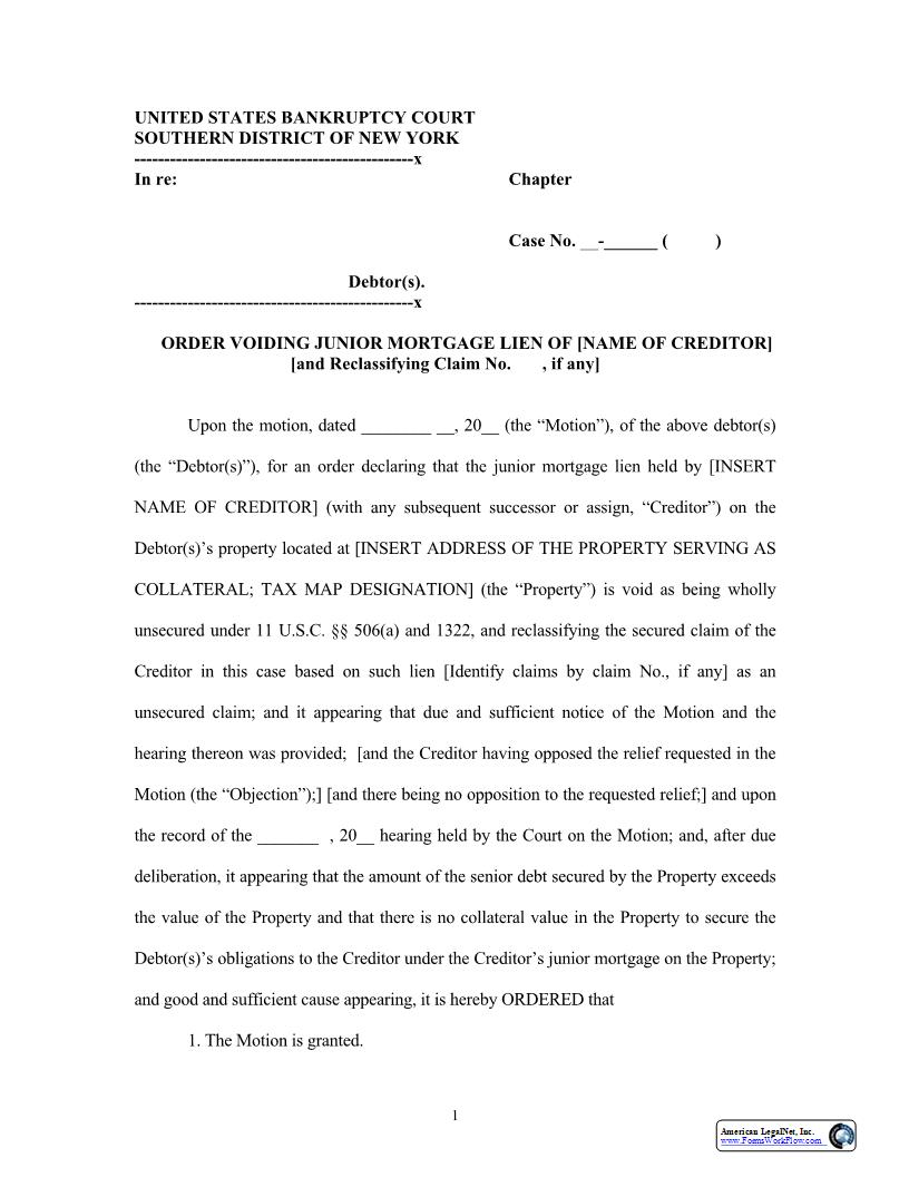 Order Voiding Junior Mortgage Lien | Pdf Fpdf Docx | New York