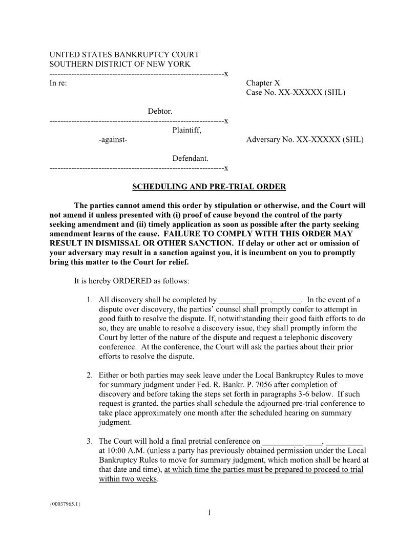 Scheduling And Pre-Trial Order (Judge Lane) | Pdf Fpdf Docx | New York