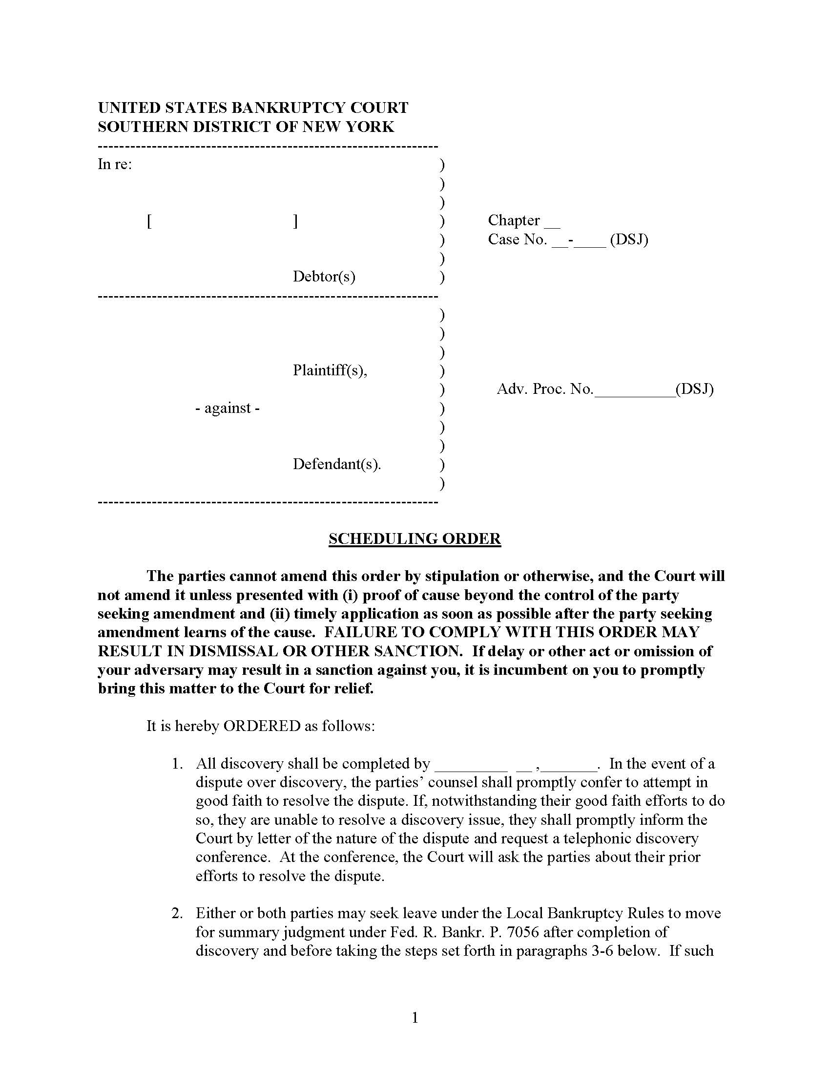 Scheduling Order (Judge Jones) {NYSB SODSJ} | Pdf Fpdf Docx | New York