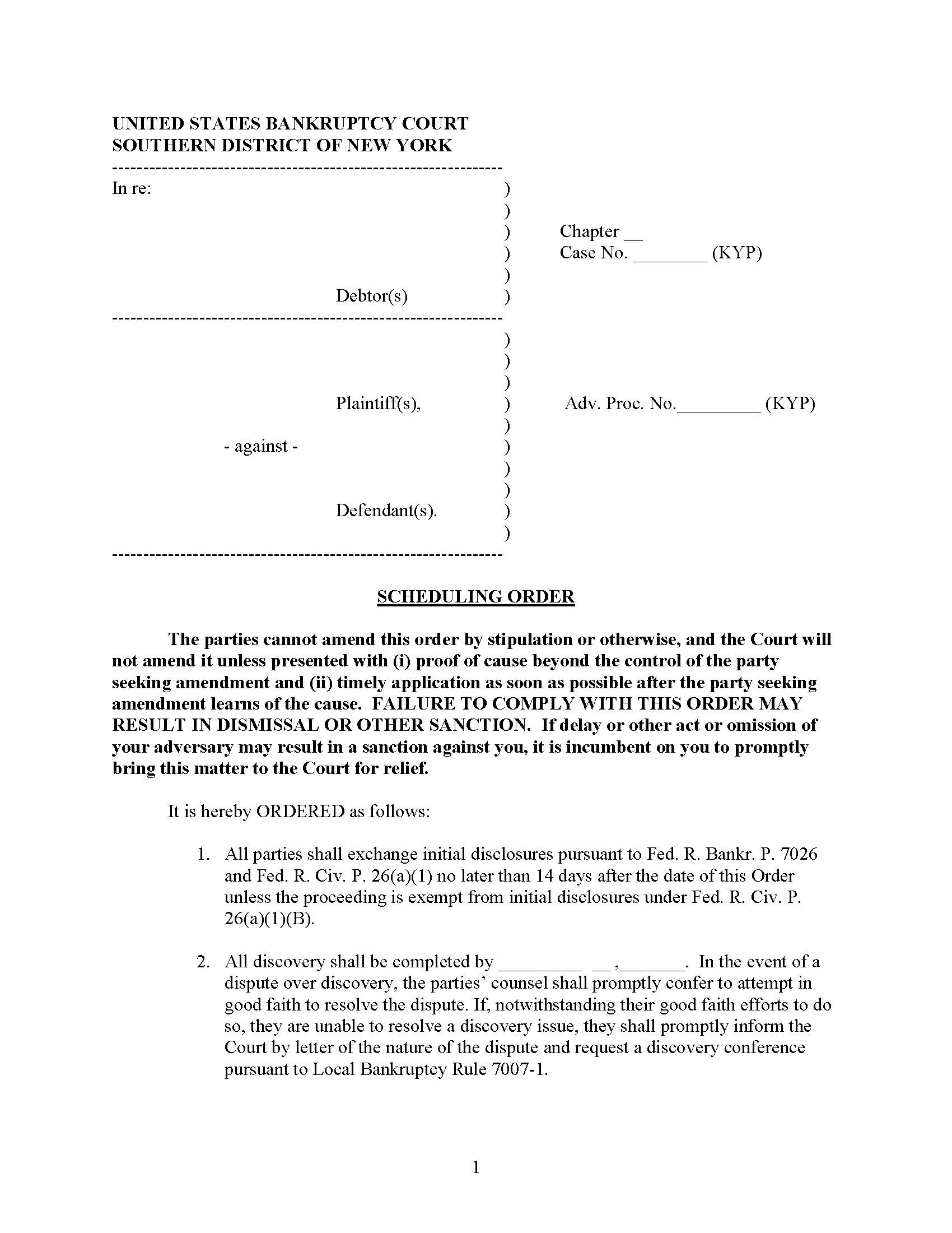 Scheduling Order (Judge Paek) | Pdf Fpdf Docx | New York