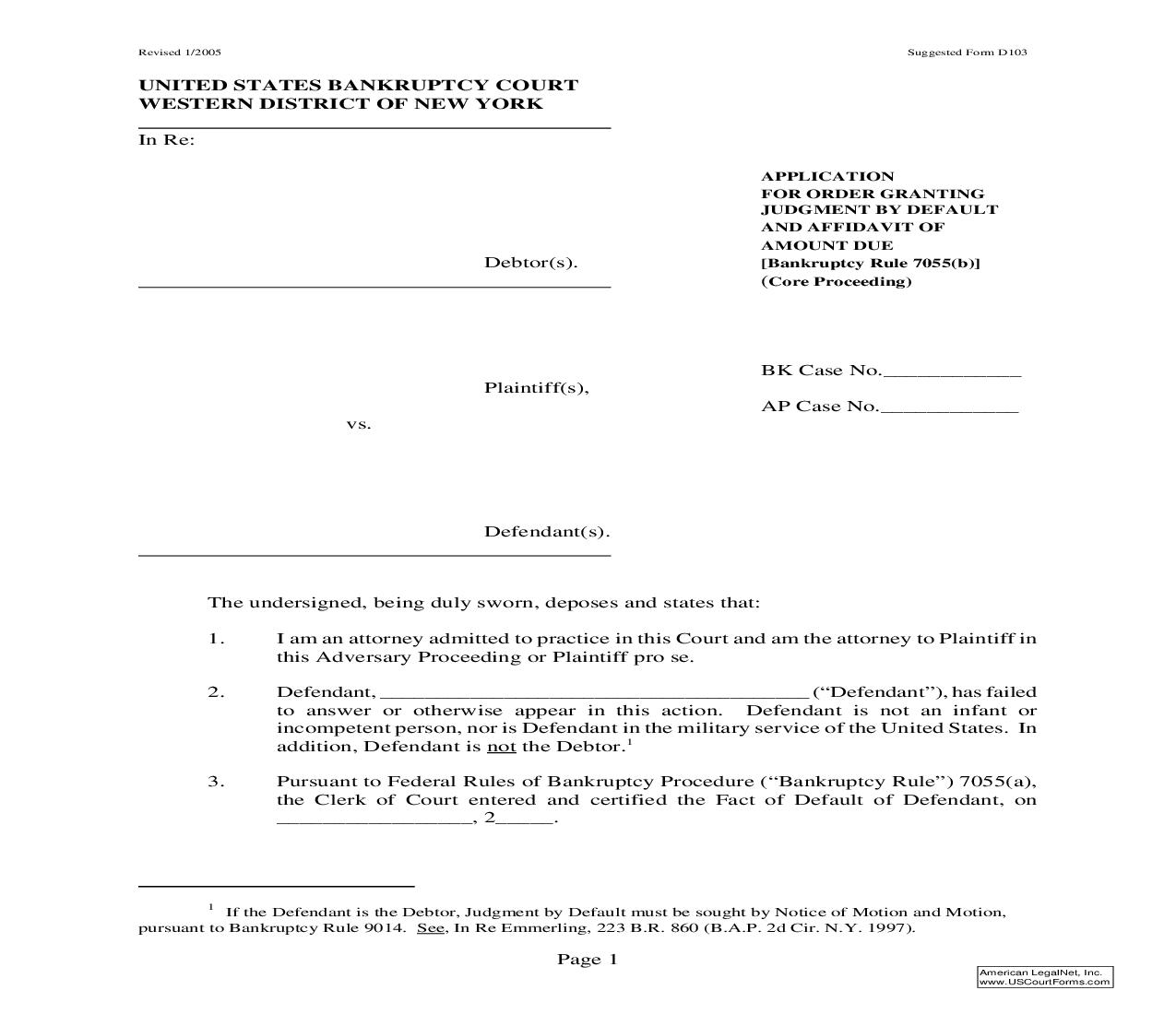 Application For Order Granting Judgment By Default - Affidavit Of Amount Due (Core Proceeding) {D103} | Pdf Fpdf Doc Docx | New York