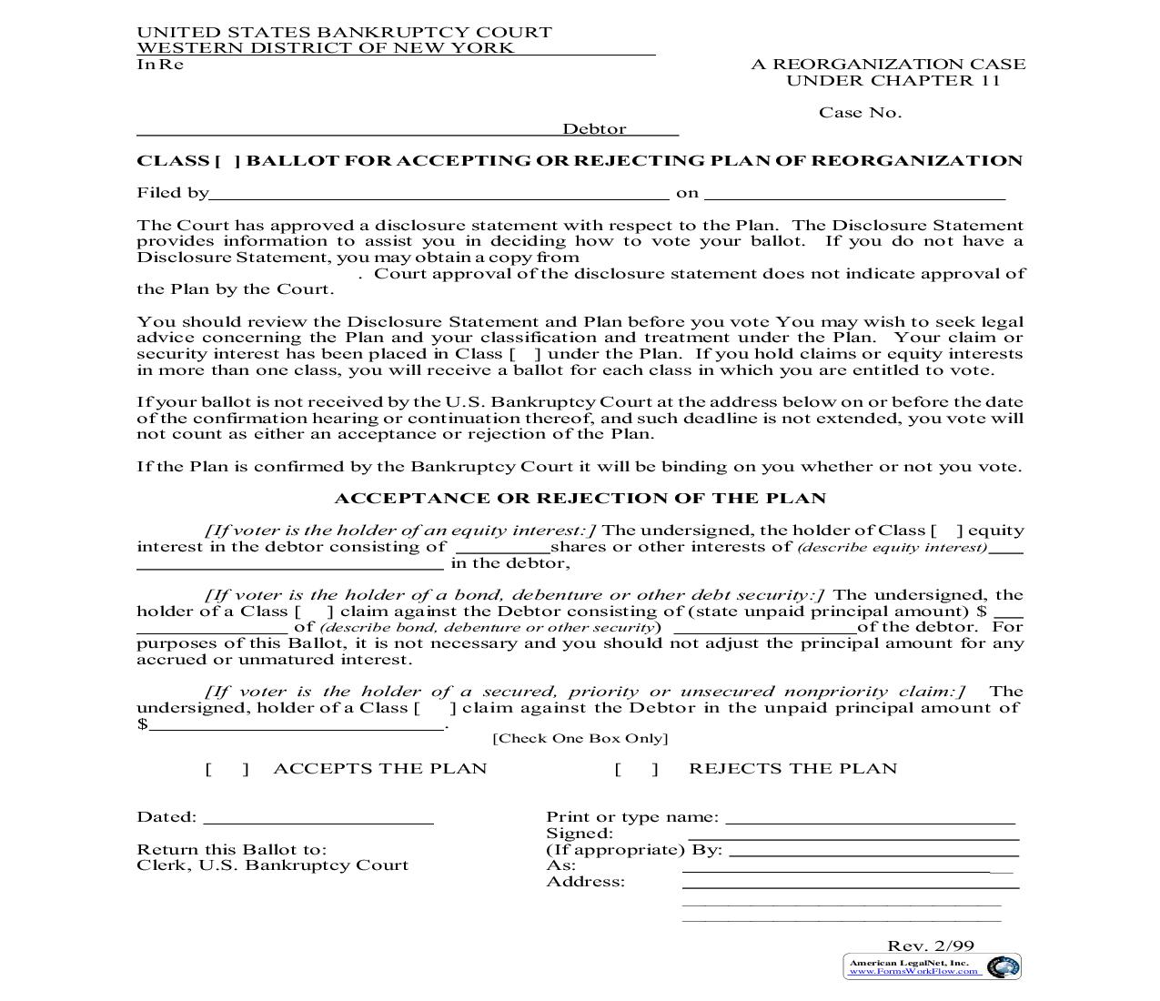 Ballot For Accepting Or Rejecting Plan Of Reorganization | Pdf Fpdf Doc Docx | New York