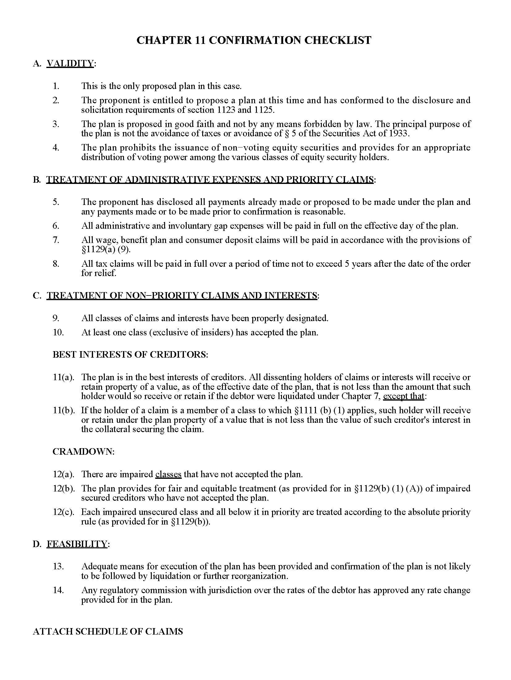 Chapter 11 Confirmation Checklist (Buffalo) - Schedule Of Claims And Expenses {NYWB Ch11 CC-SCE} | Pdf Fpdf Docx | New York