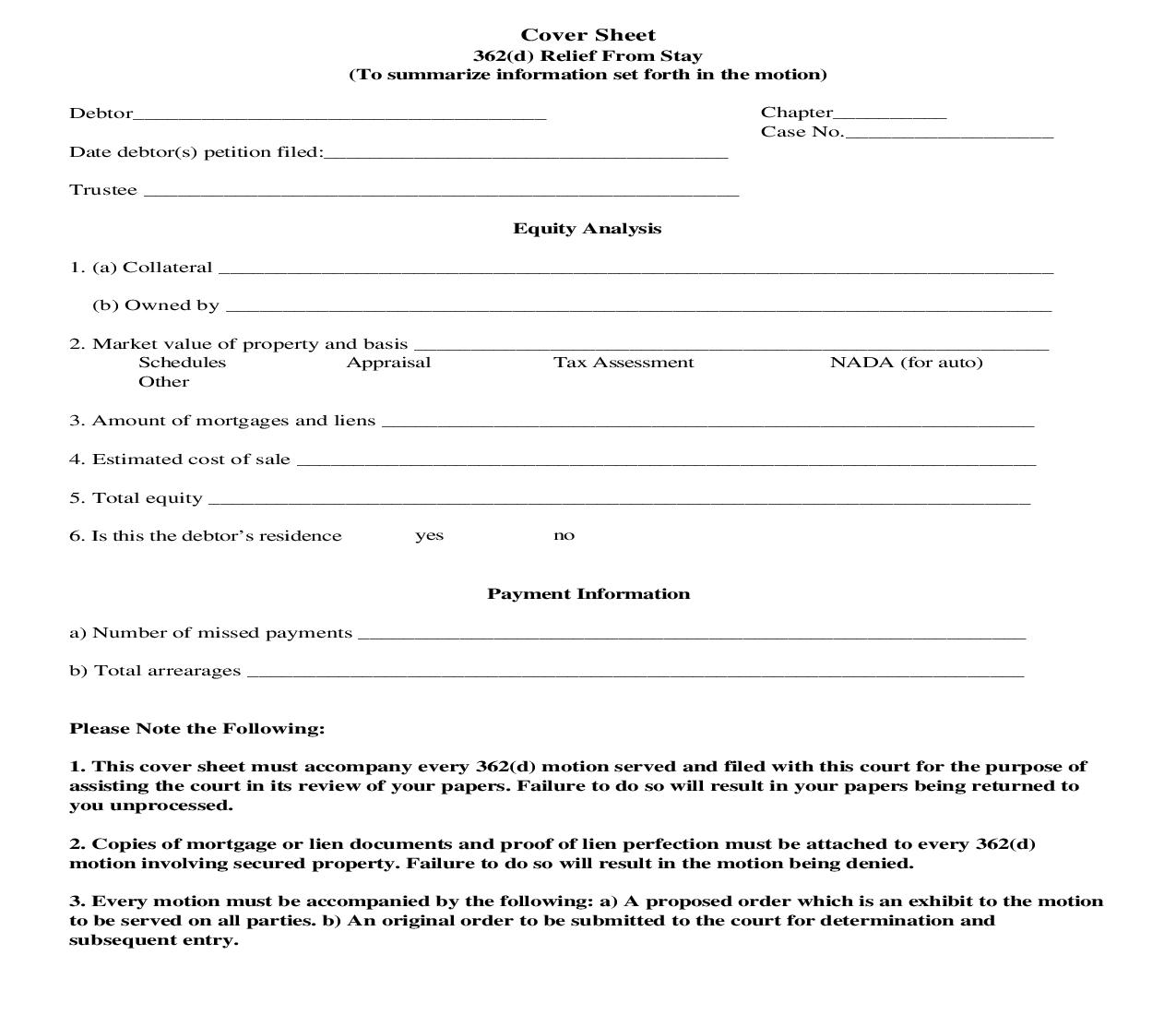 Cover Sheet 362d Relief From Stay | Pdf Fpdf Doc Docx | New York