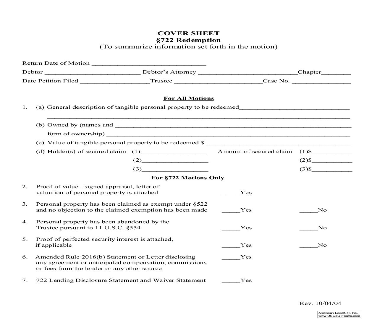 Cover Sheet Section 722 Redemption | Pdf Fpdf Doc Docx | New York