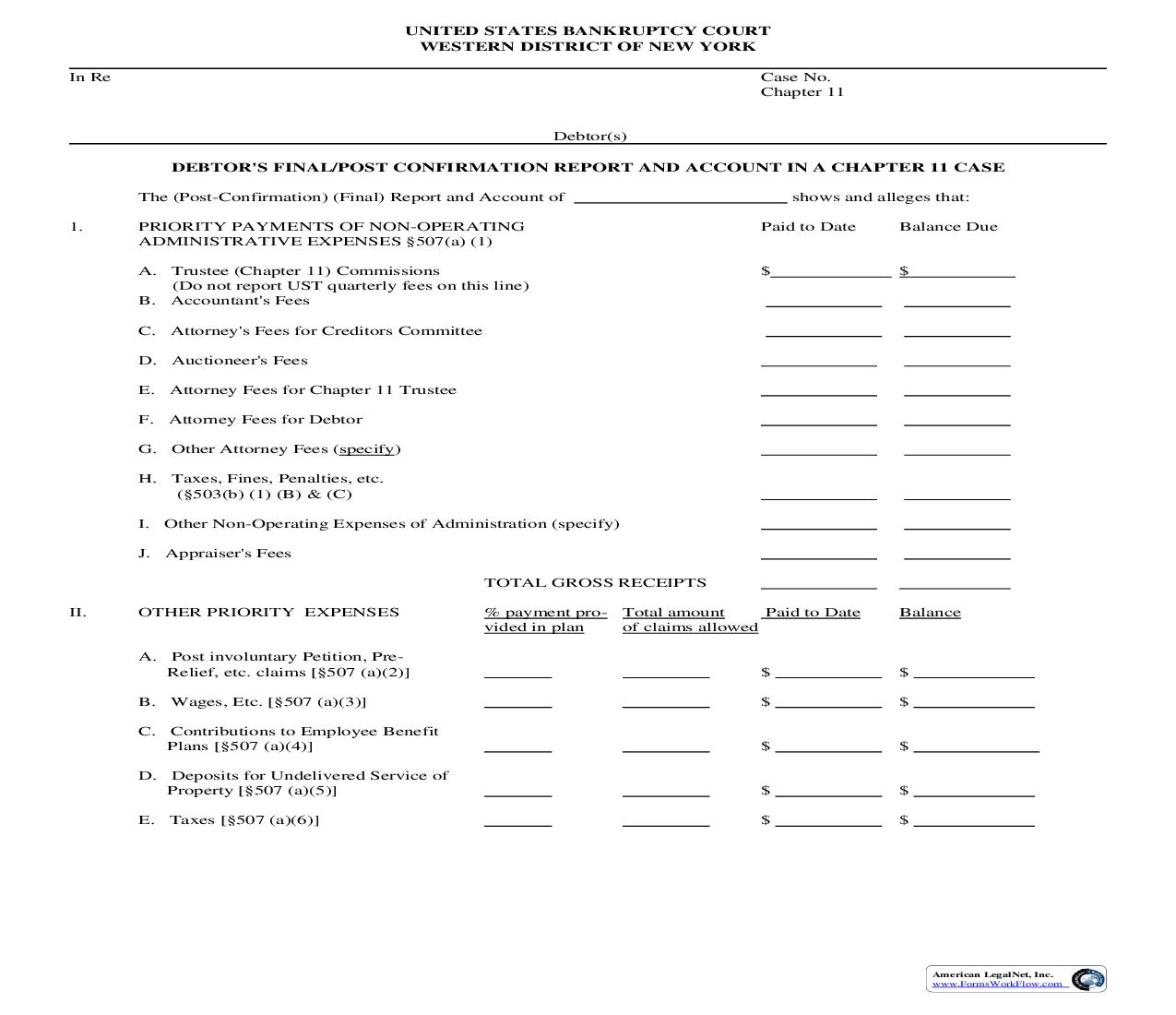 Debtors Final Or Post Confirmation Report And Account In A Chaper 11 Case | Pdf Fpdf Doc Docx | New York