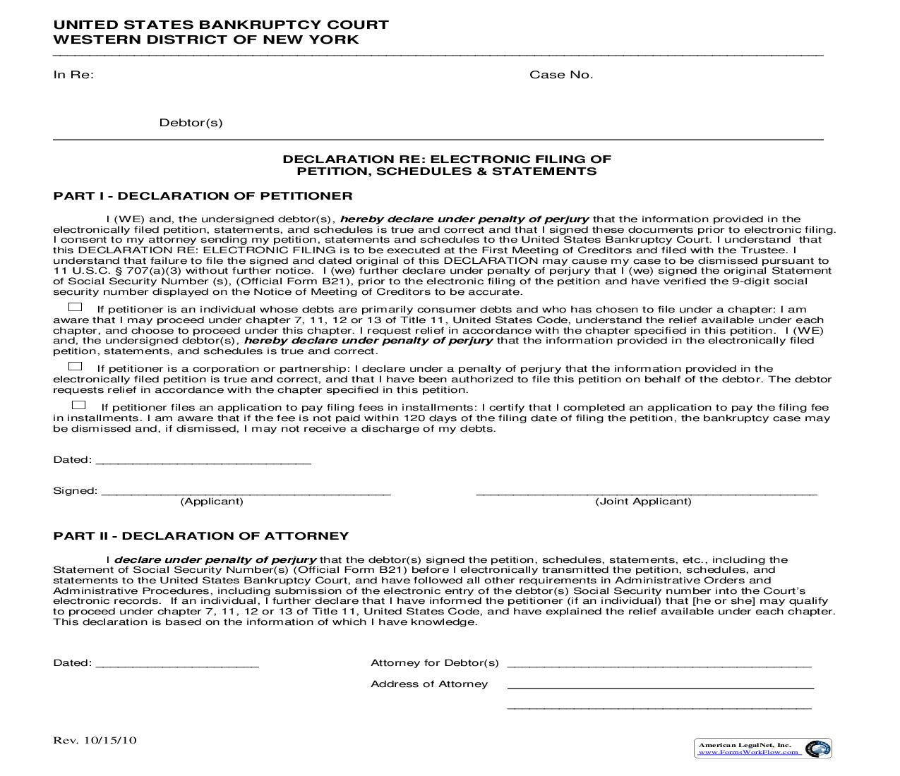 Declaration Re Electronic Filing Of Petition Schedules And Statements | Pdf Fpdf Doc Docx | New York