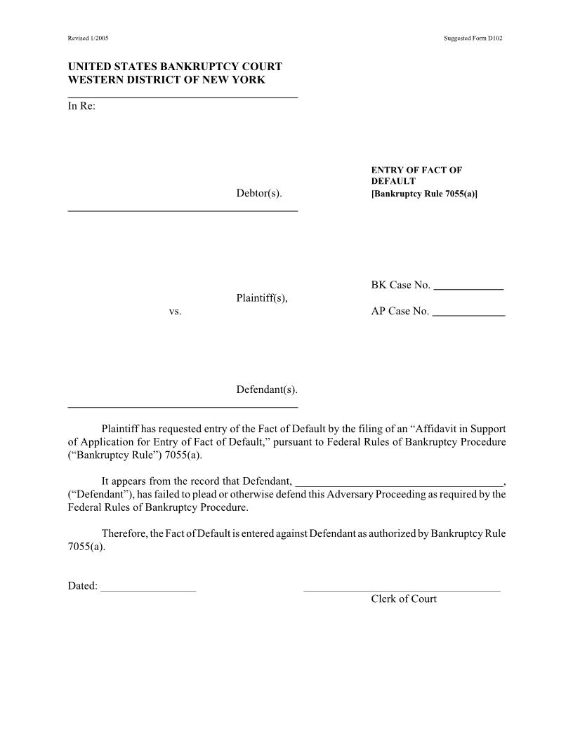 Entry Of Fact Of Default (Buffalo Only) {D102} | Pdf Fpdf Docx | New York