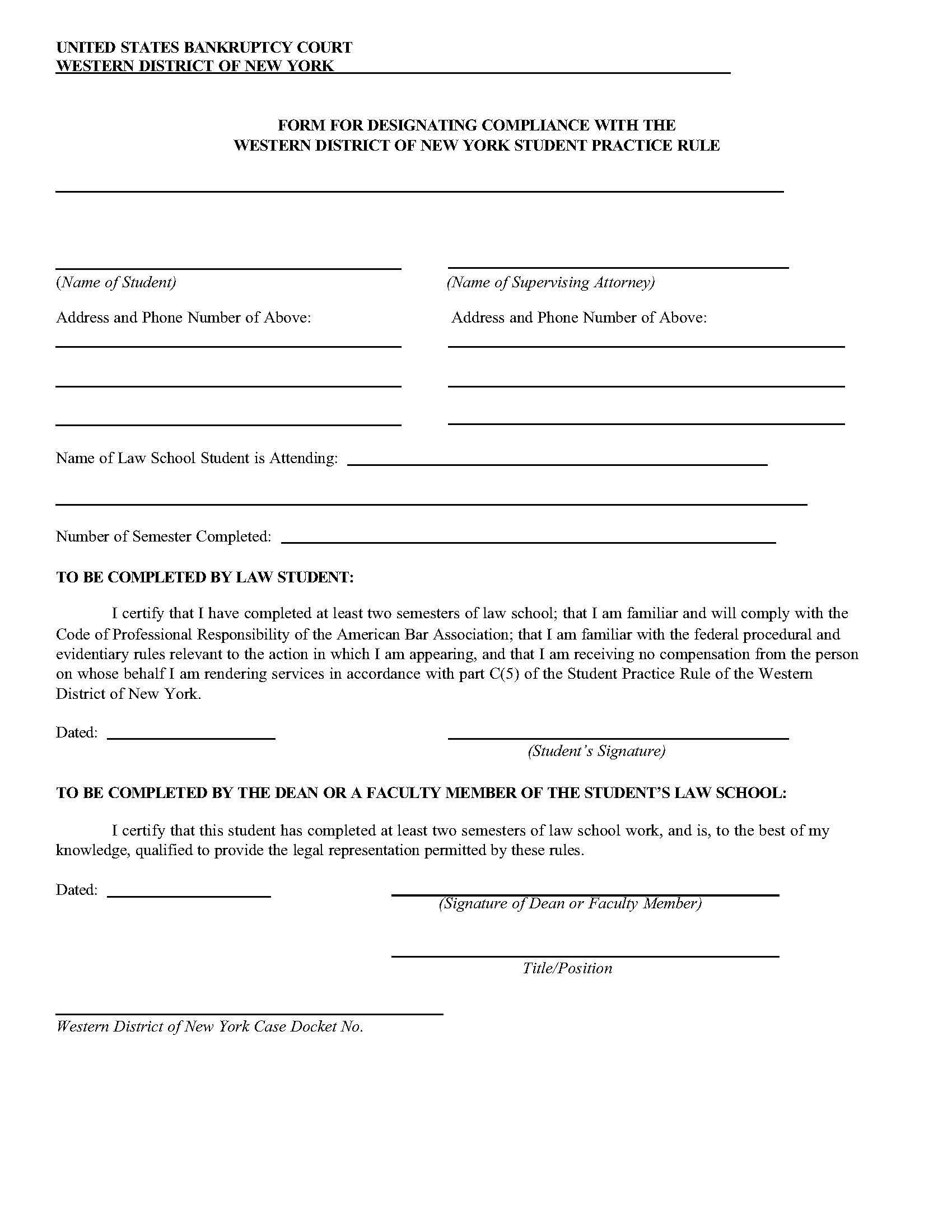 Form For Designating Compliance With Western District Of New York Student Practice Rule | Pdf Fpdf Doc Docx | New York