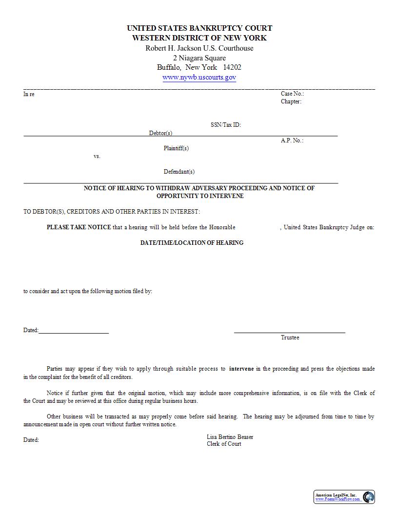 Notice Of Hearing To Withdraw Adversary Proceeding Jackson Courthouse | Pdf Fpdf Docx | New York