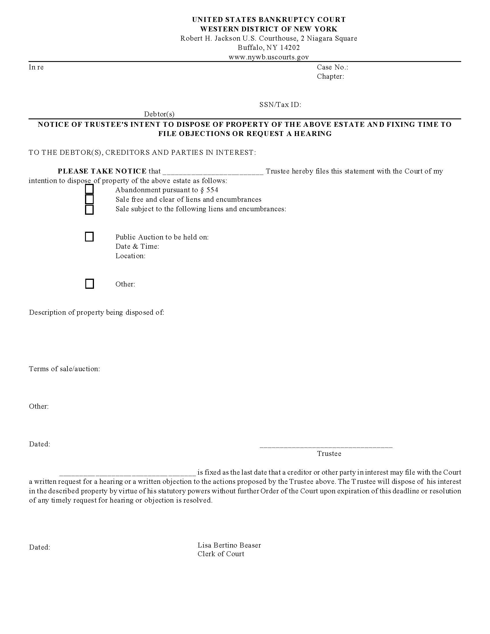 Notice Of Trustees Intent To Dispose Of Property Time For Objections | Pdf Fpdf Docx | New York