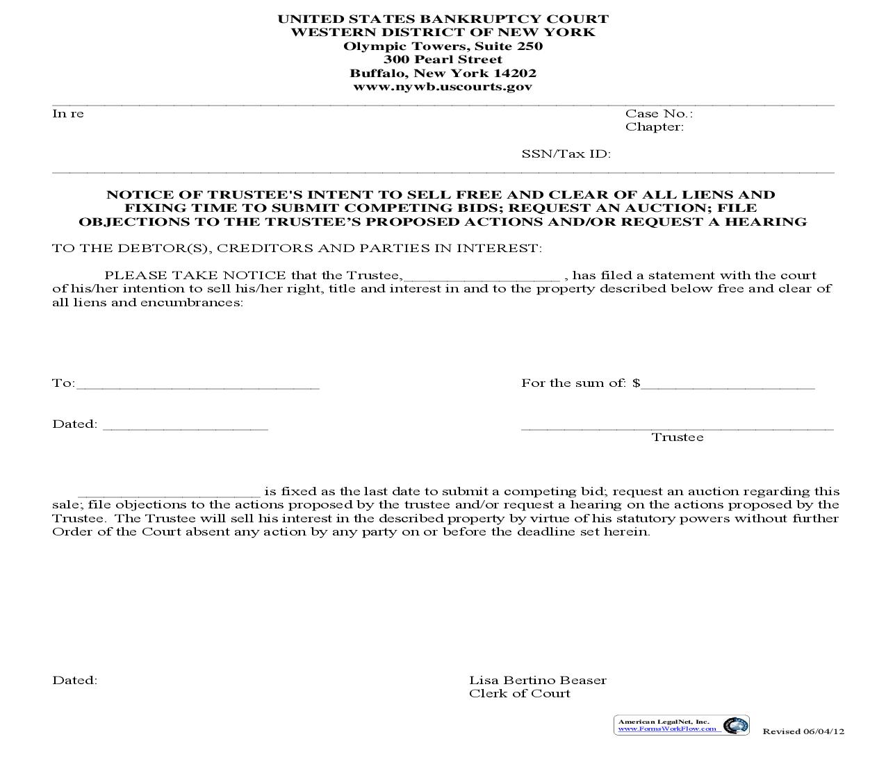 Notice Of Trustees Intent To Sell (Without Liens) (Buffalo) | Pdf Fpdf Doc Docx | New York