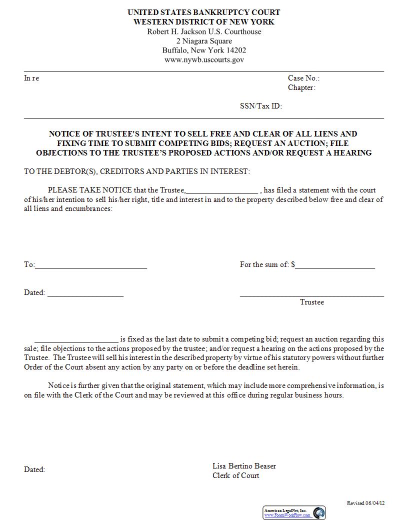 Notice Of Trustees Intent To Sell Free Of Liens Jackson Courthouse | Pdf Fpdf Docx | New York