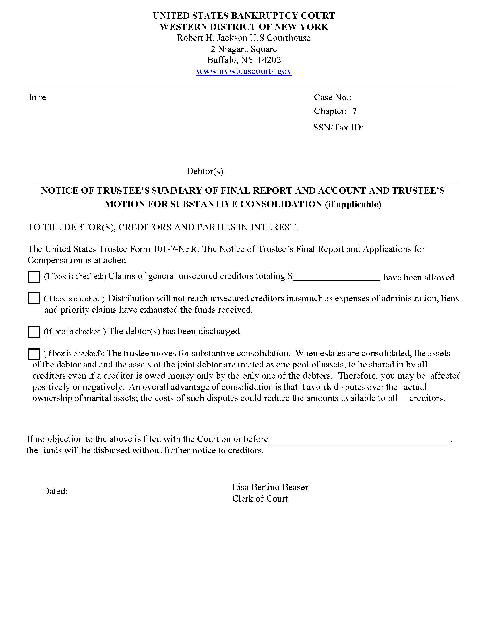 Notice Of Trustees Summary Final Report Trustees Motion To Consolidate (Buffalo) | Pdf Fpdf Doc Docx | New York