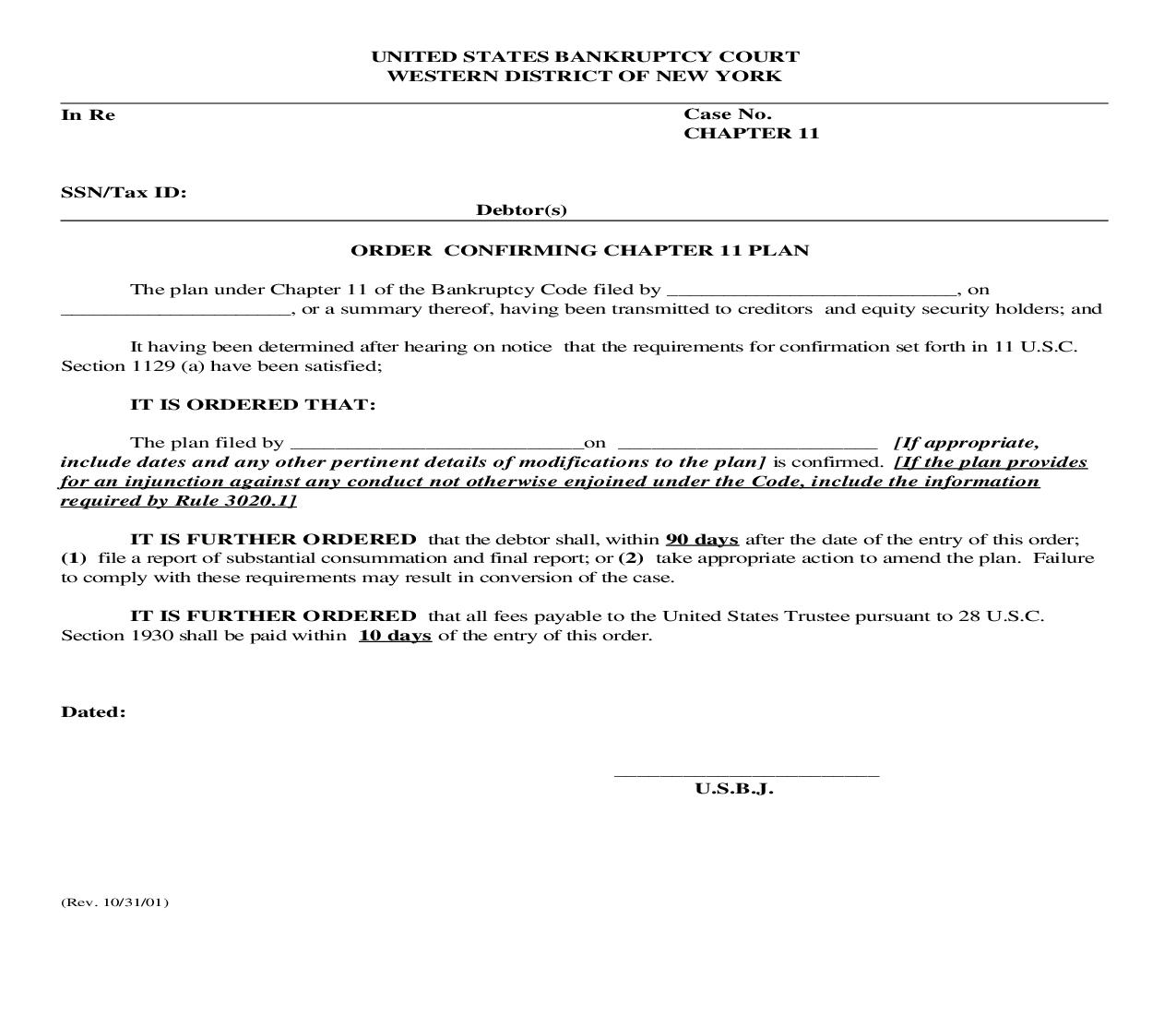 Order Confirming Chapter 11 Plan | Pdf Fpdf Doc Docx | New York