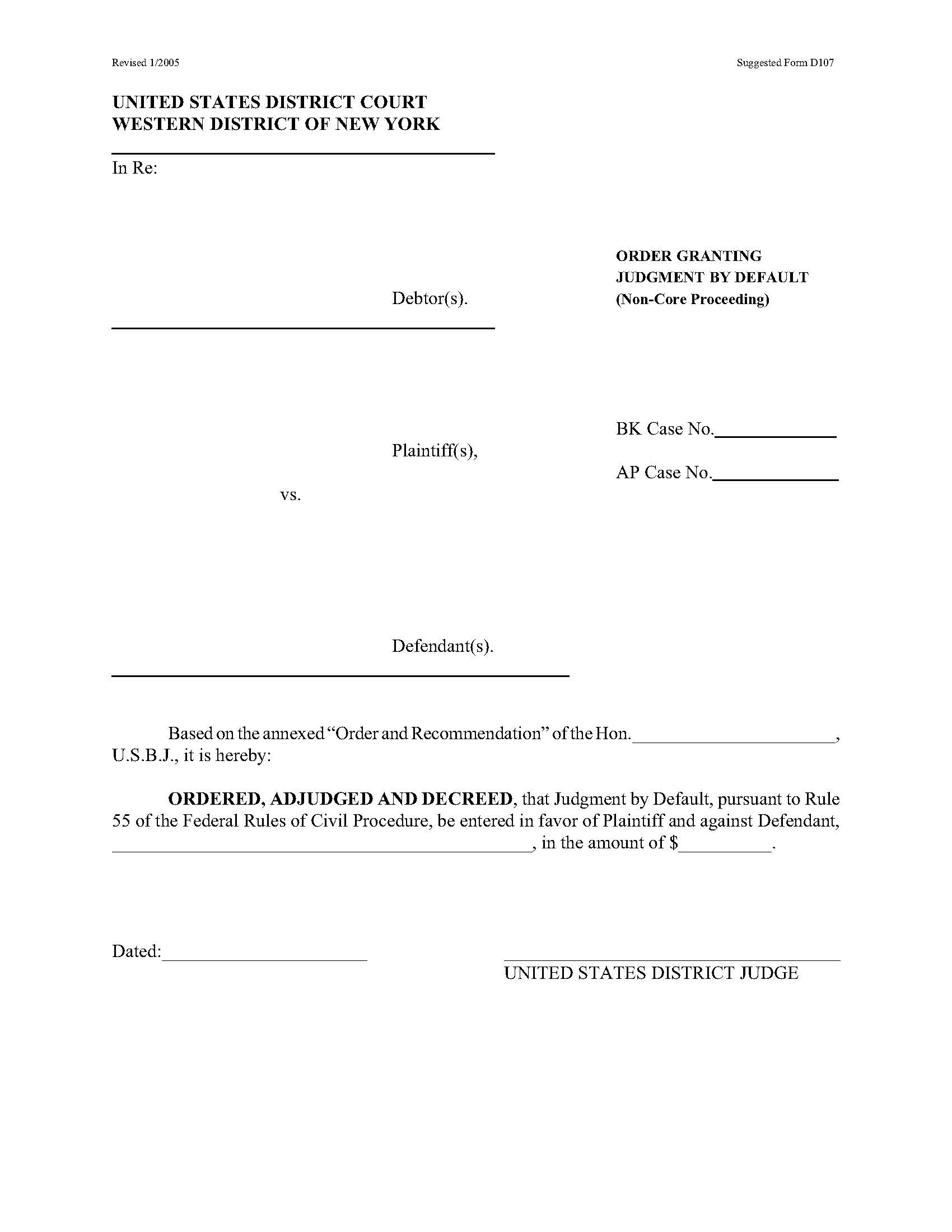 Order Granting Judgment By Default (Non-Core Proceeding - Buffalo Only) {D107} | Pdf Fpdf Docx | New York