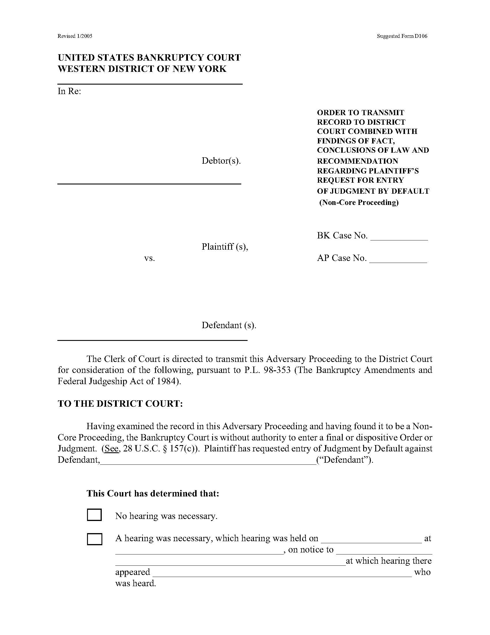 Order To Transmit Record To District Court (Default - Non-Core - Buffalo Only) {D106} | Pdf Fpdf Docx | New York