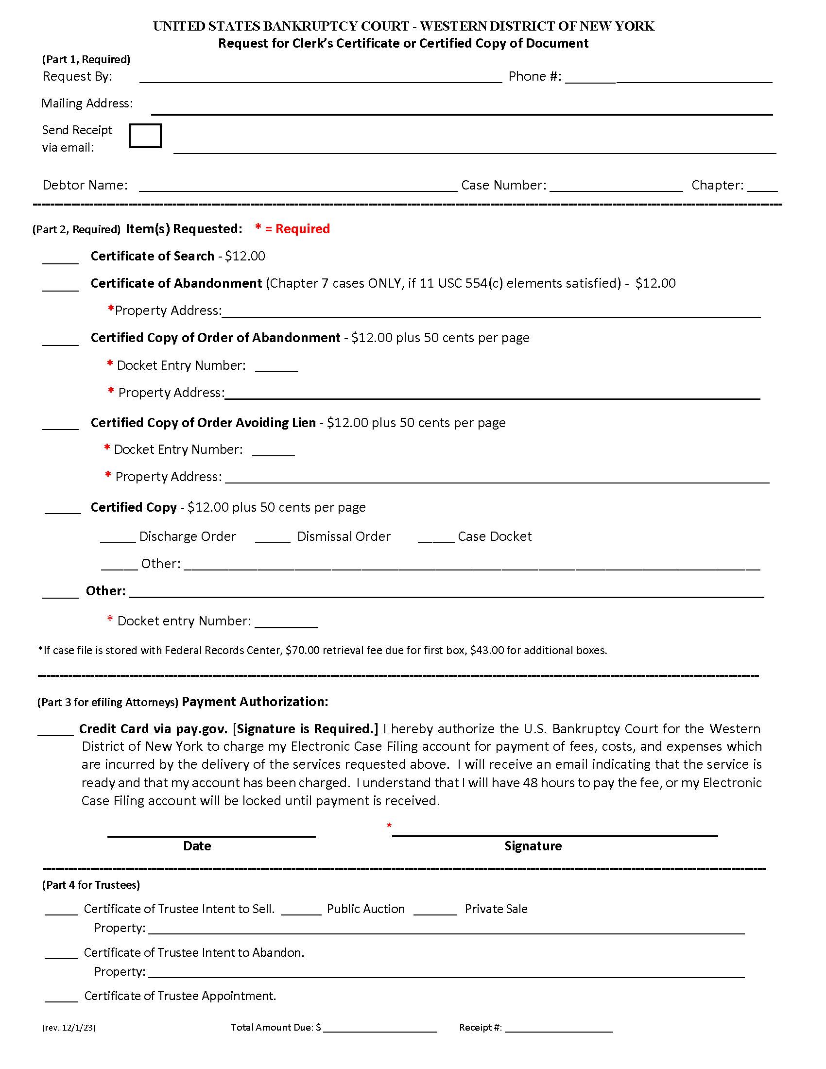 Request For Clerks Certificate Or Certified Copy Of Document {NYWB RCCCC} | Pdf Fpdf Doc Docx | New York