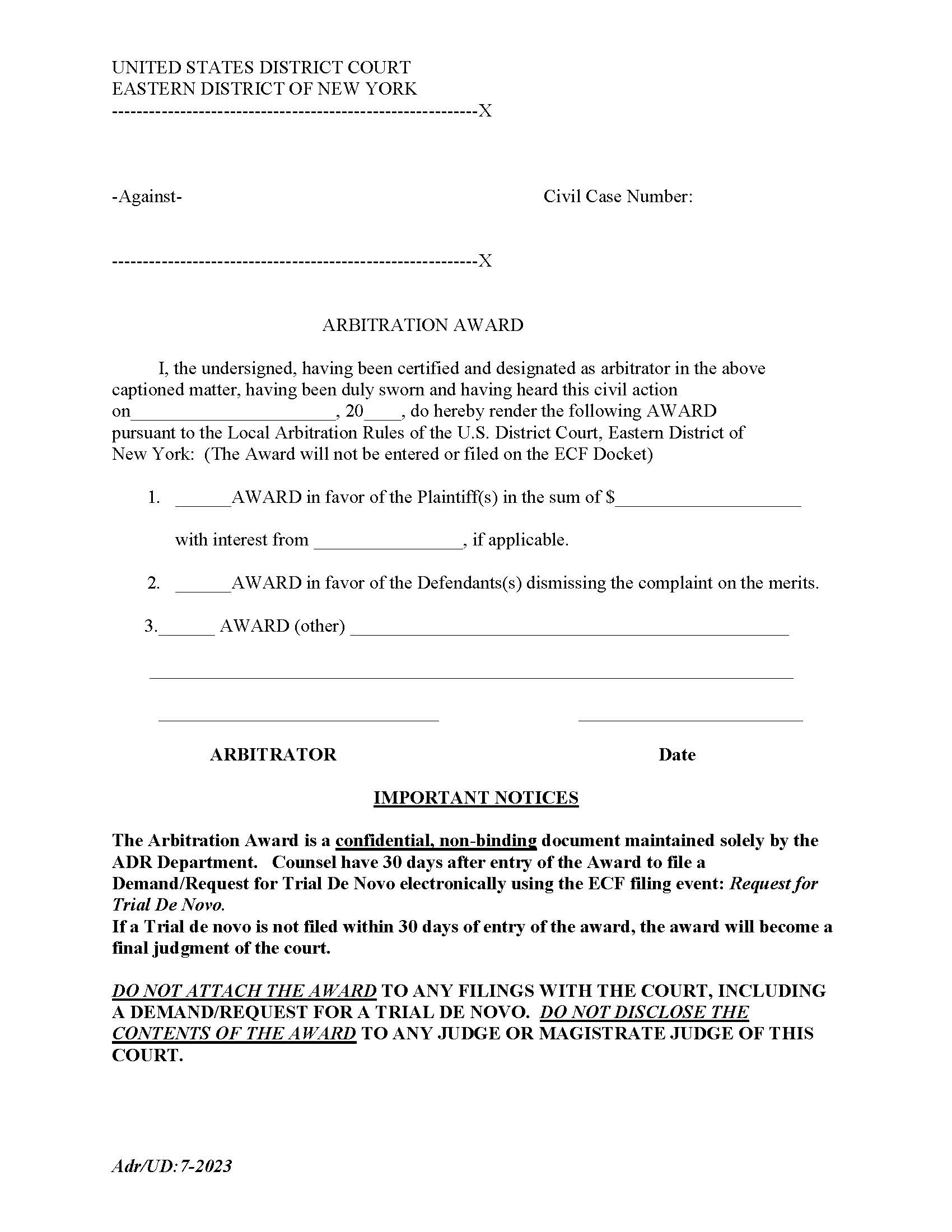 Arbitration Award {NYED AA} | Pdf Fpdf Doc Docx | New York