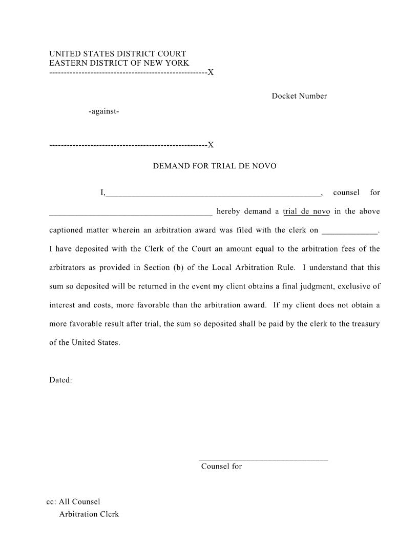 Demand For Trial De Novo | Pdf Fpdf Doc Docx | New York