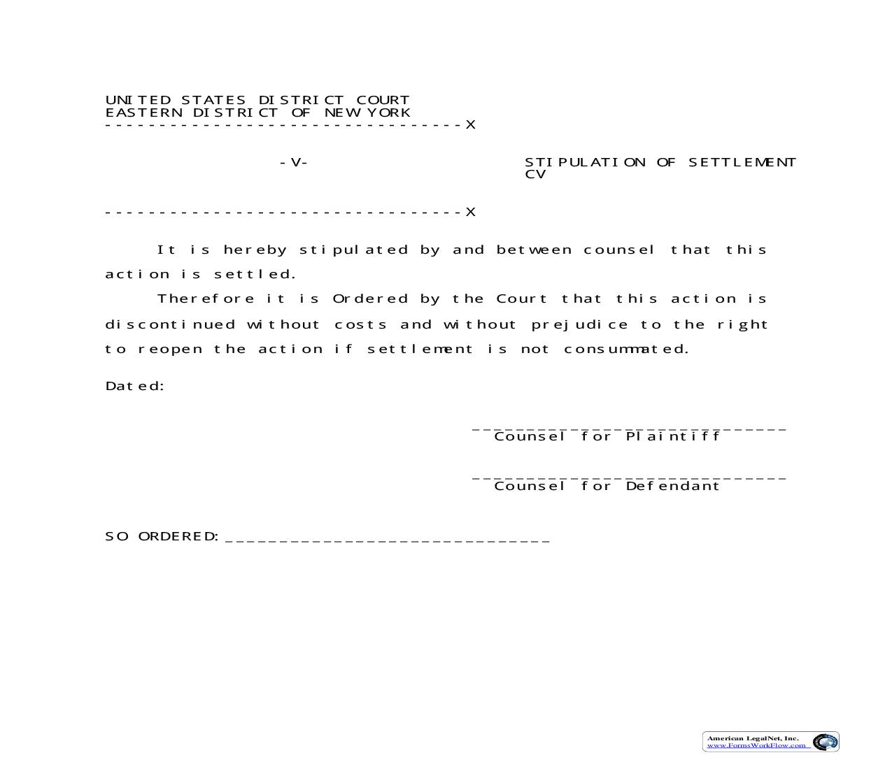 Stipulation Of Settlement (Arbitration) | Pdf Fpdf Doc Docx | New York