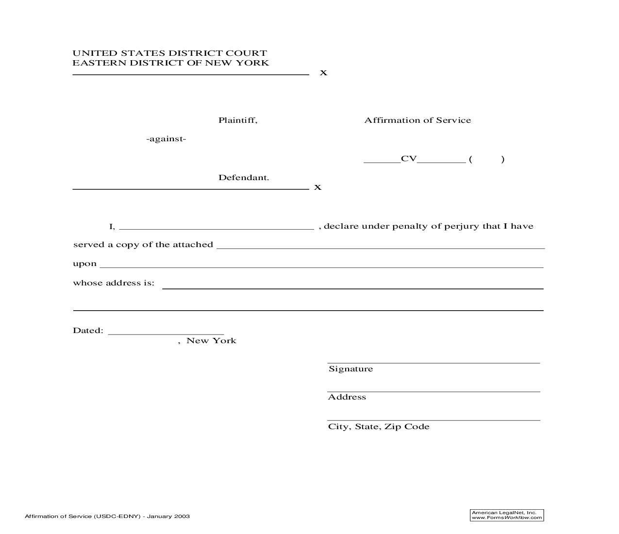 Affirmation Of Service (General) | Pdf Fpdf Doc Docx | New York