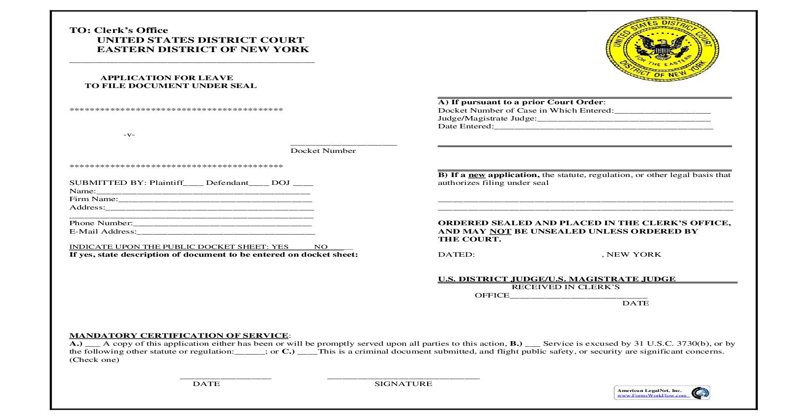 Application For Leave To File Document Under Seal | Pdf Fpdf Doc Docx | New York
