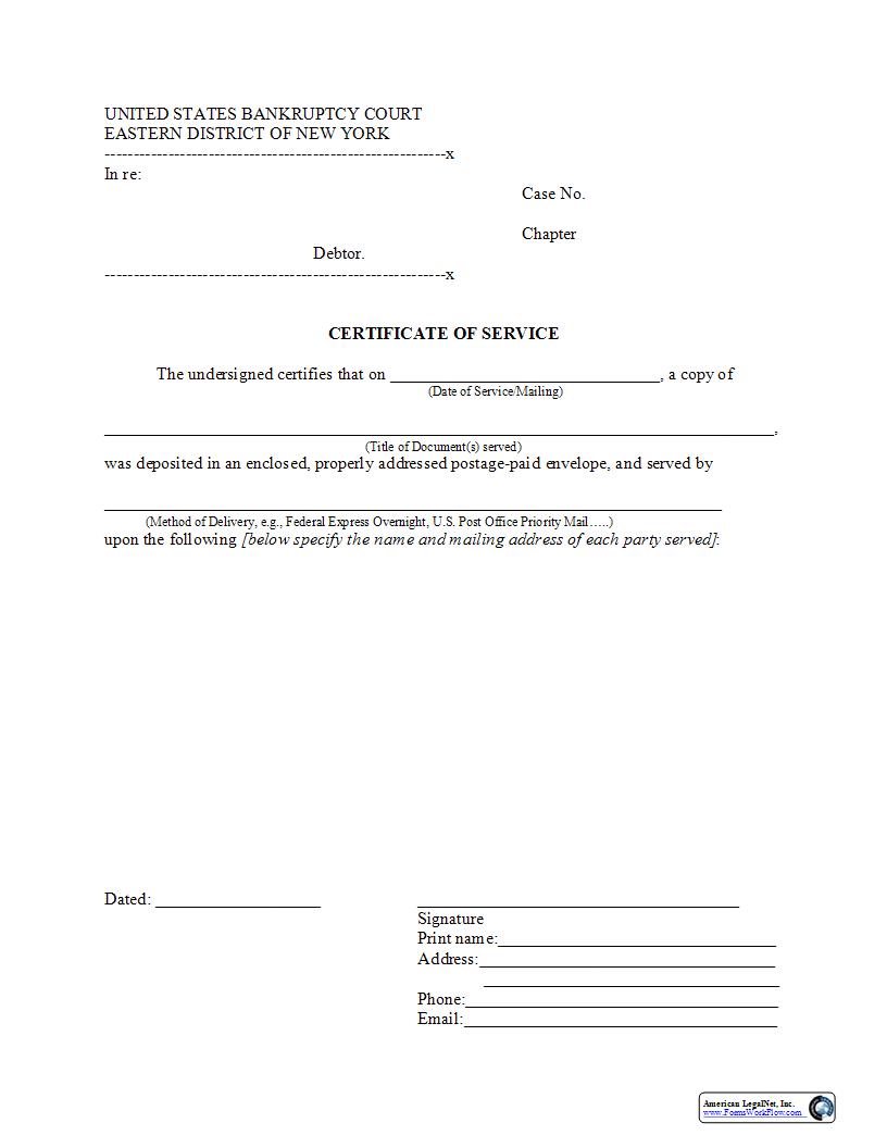Certificate Of Service General | Pdf Fpdf Docx | New York