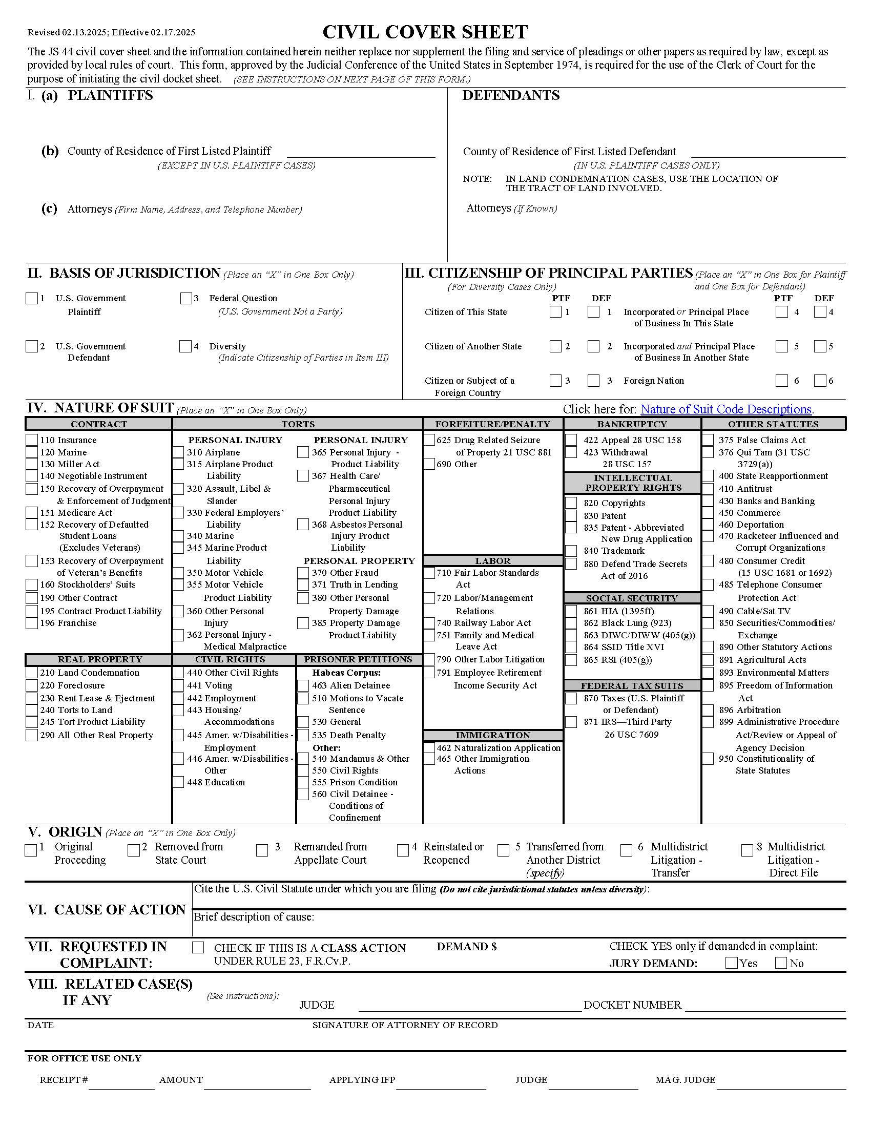 Civil Cover Sheet (NYED) {JS-44} | Pdf Fpdf Docx | New York