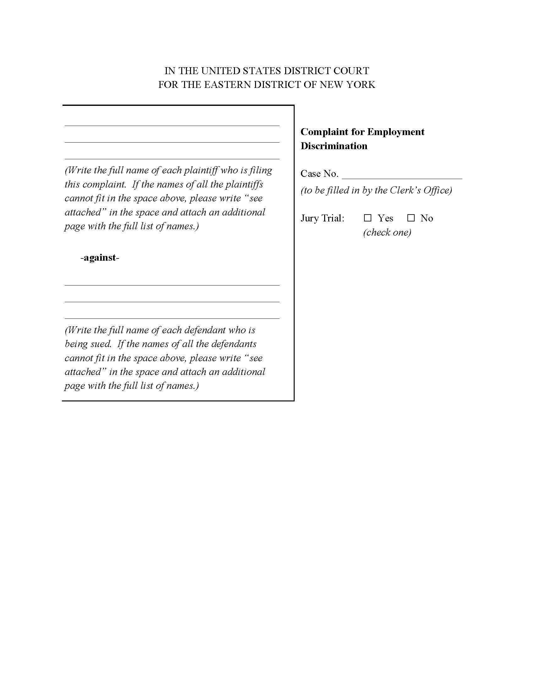 Complaint For Employment Discrimination (Title VII Complaint) {NYED CED_VII} | Pdf Fpdf Doc Docx | New York