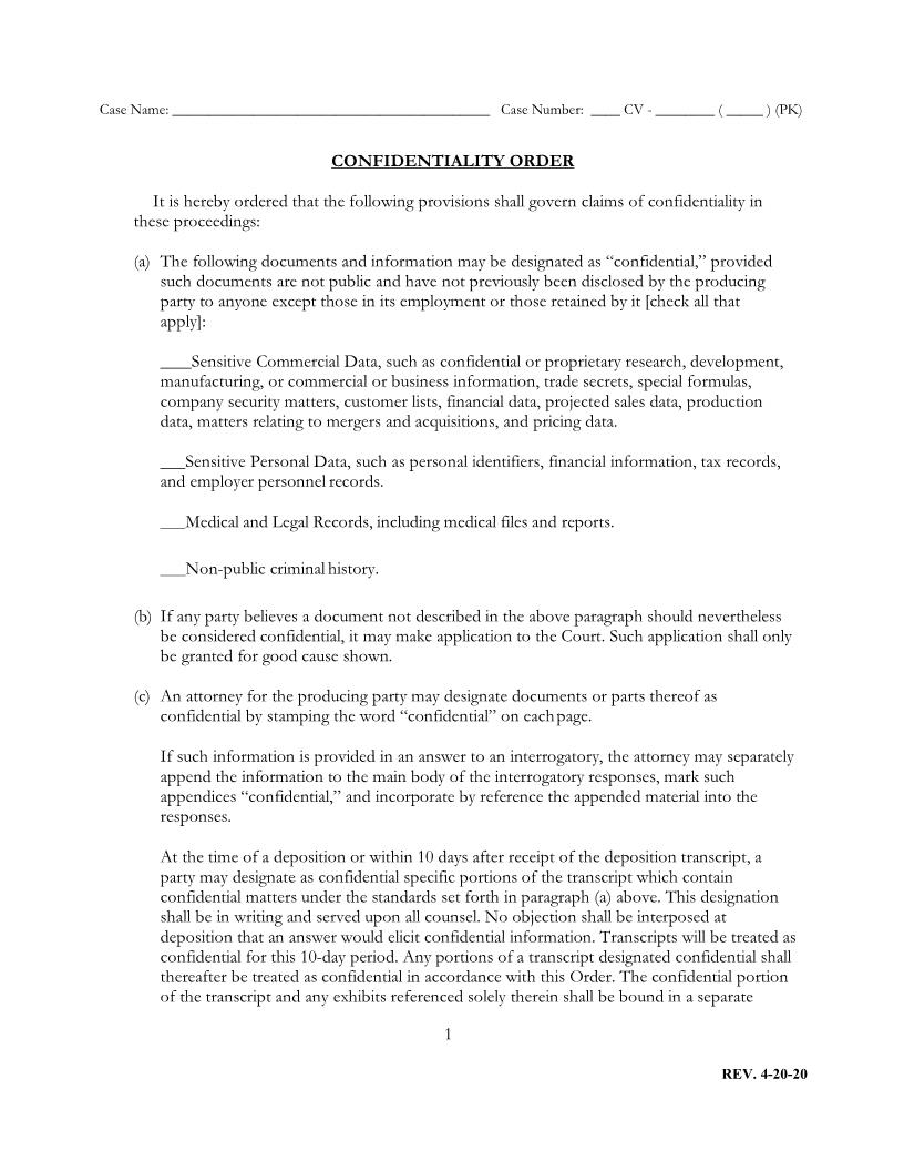 Confidentiality Order (Mag. Judge Kuo) | Pdf Fpdf Docx | New York