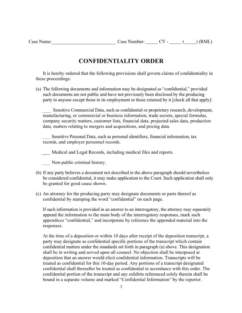 Confidentiality Order (Mag. Judge Levy) {NYED CORML} | Pdf Fpdf Docx | New York
