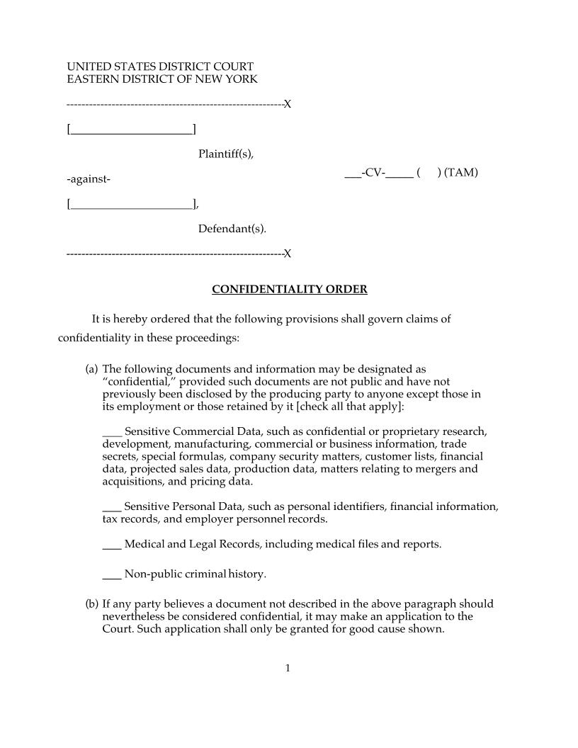 Confidentiality Order (Mag. Judge Merkl) {NYED COTAM} | Pdf Fpdf Docx | New York