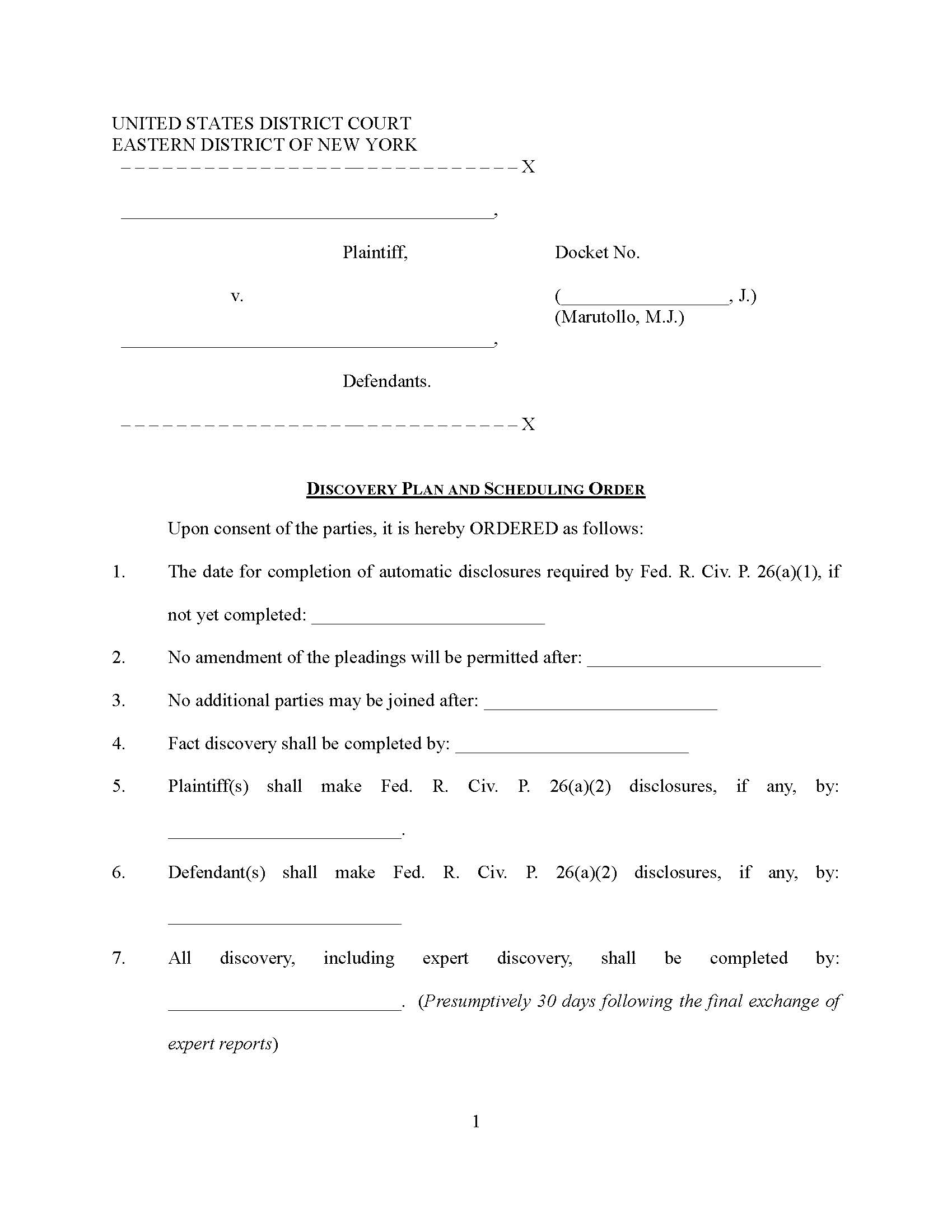 Discovery Plan And Scheduling Order (Mag. Judge Marutollo) | Pdf Fpdf Docx | New York