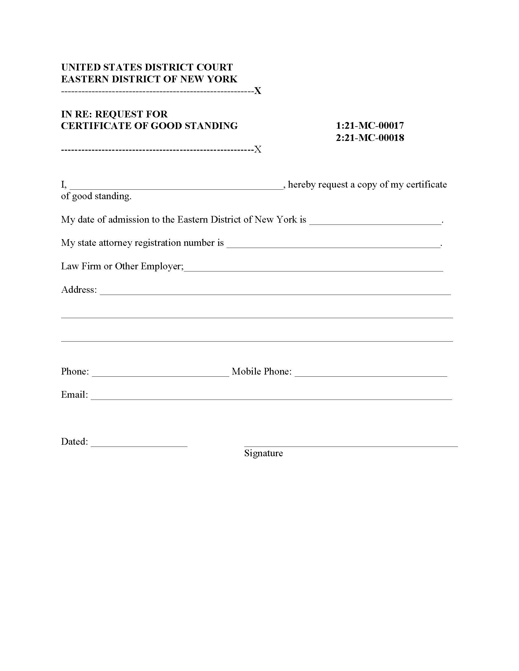 In Re Request For Certificate Of Good Standing | Pdf Fpdf Docx | New York