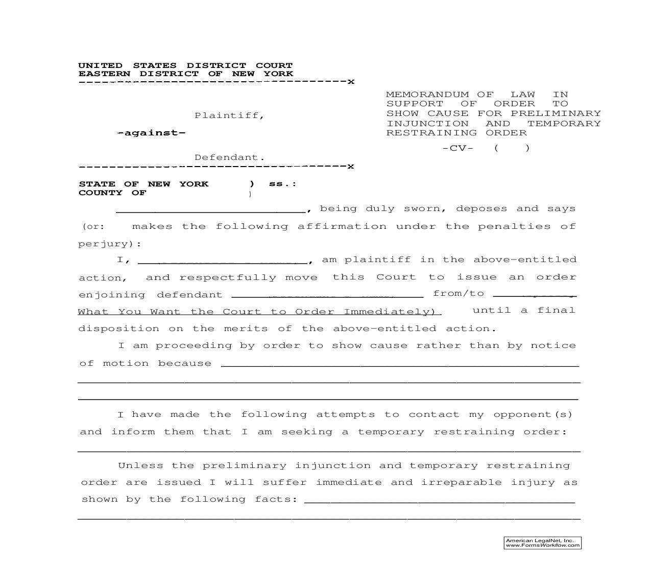 Memorandum of Law In Support Of Order To Show Cause (Form And Sample) | Pdf Fpdf Doc Docx | New York