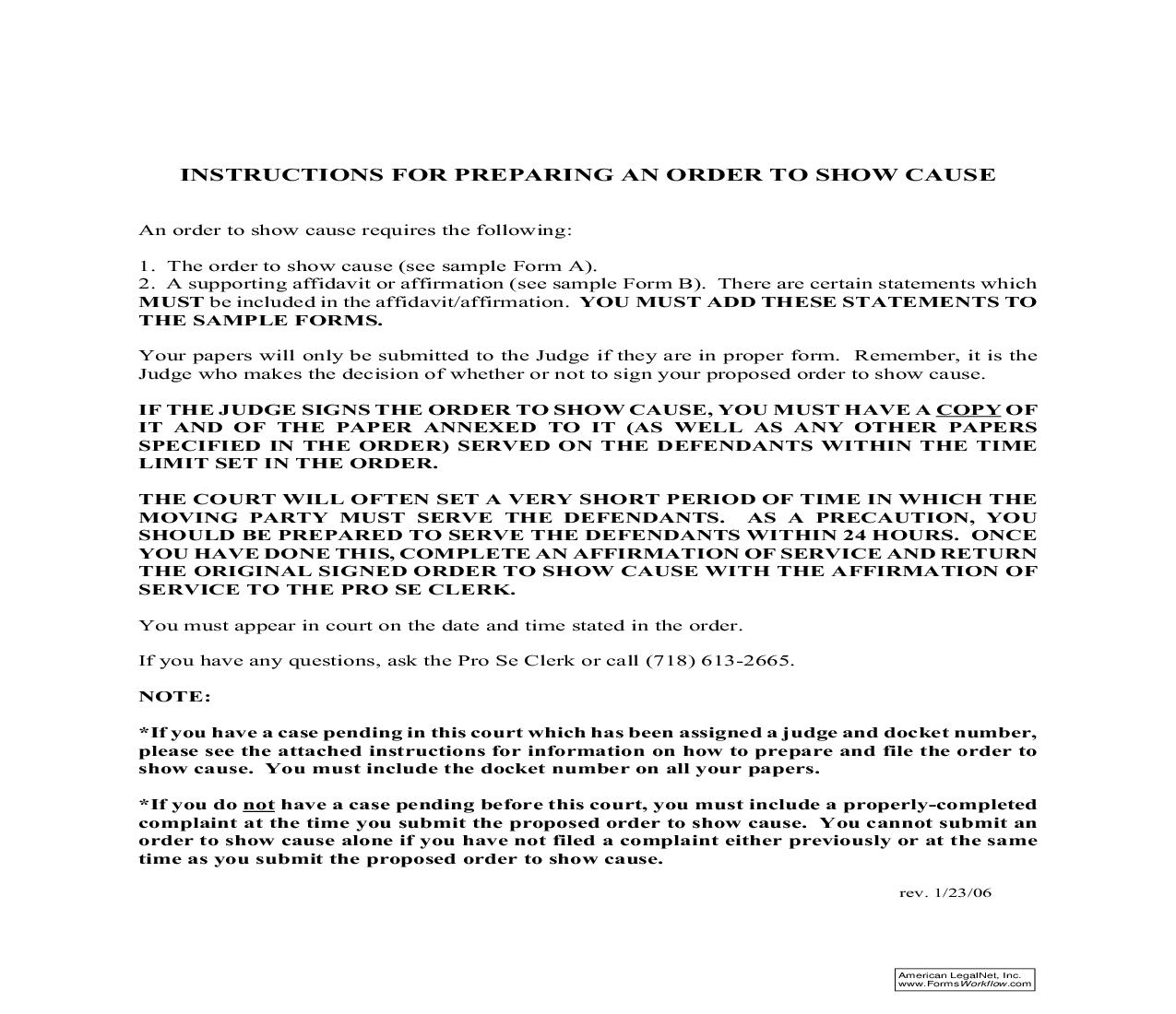 Order To Show Cause (Sample And Form) | Pdf Fpdf Doc Docx | New York