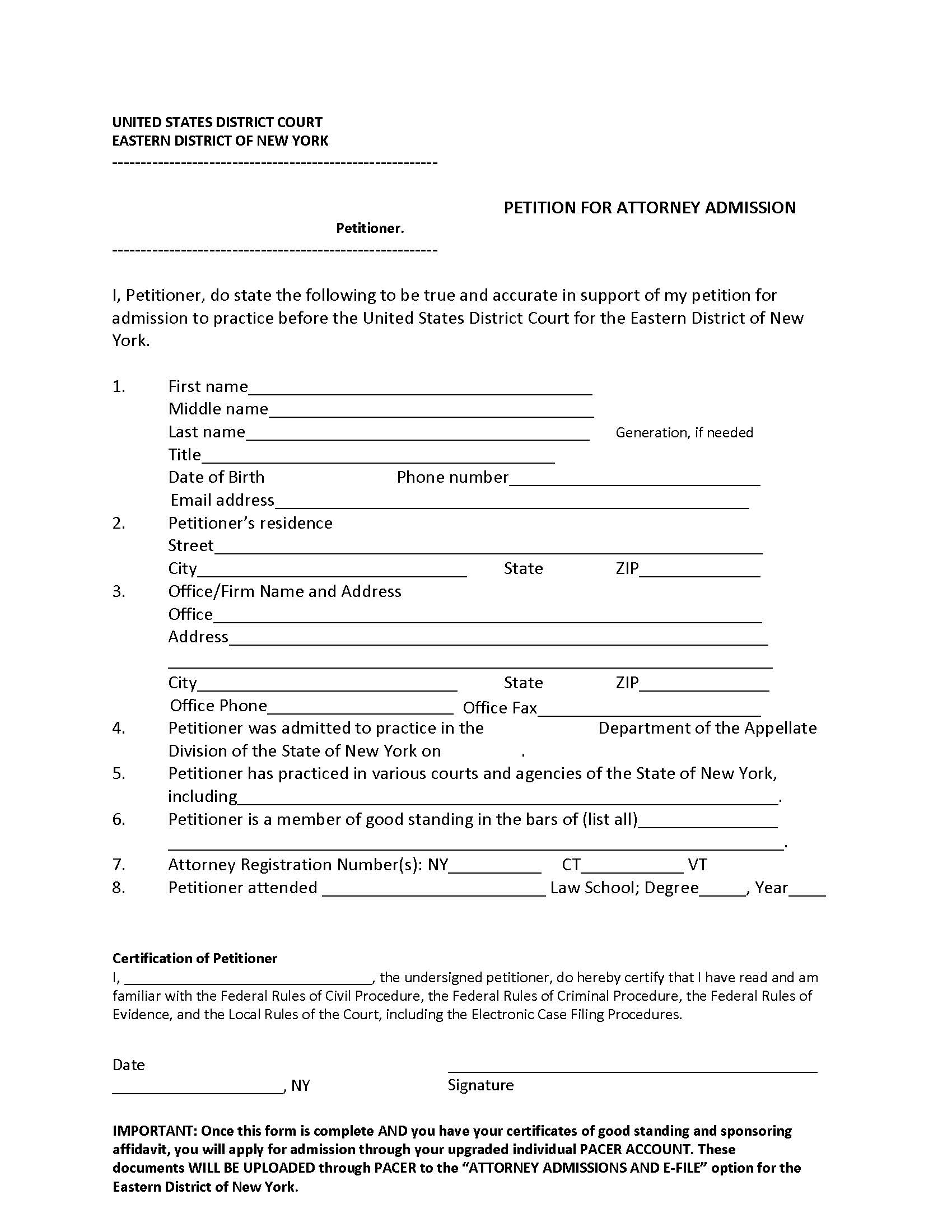 Petition For Attorney Admission | Pdf Fpdf Docx | New York