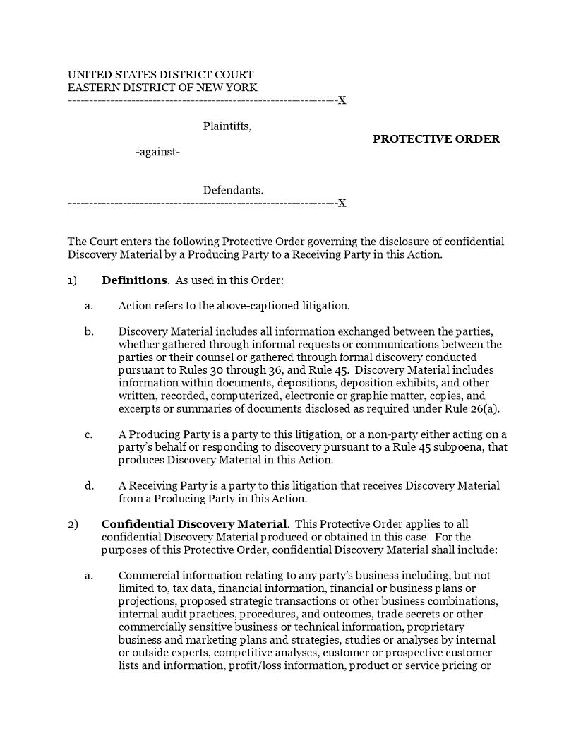 Protective Order (Confidentiality) (Mag. Judge Bulsara) | Pdf Fpdf Docx | New York