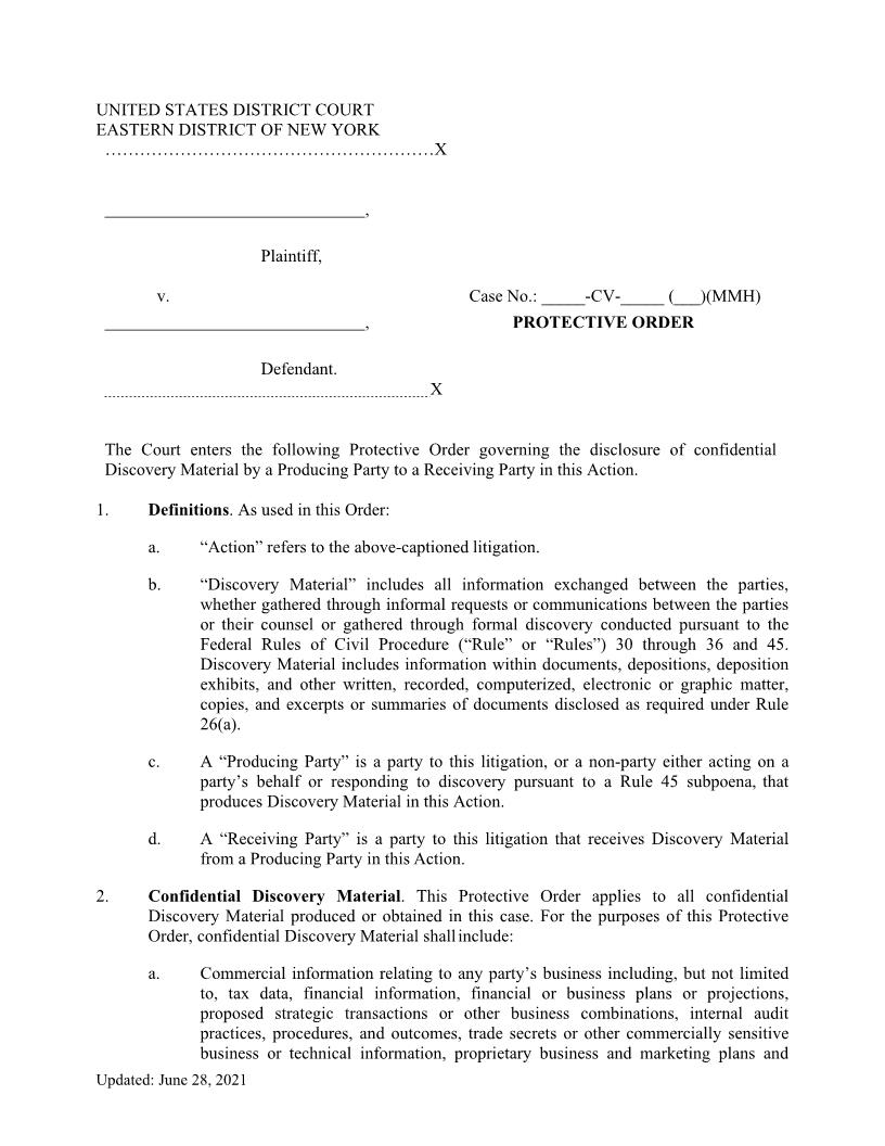 Protective Order (Confidentiality) (Mag. Judge Henry) | Pdf Fpdf Docx | New York