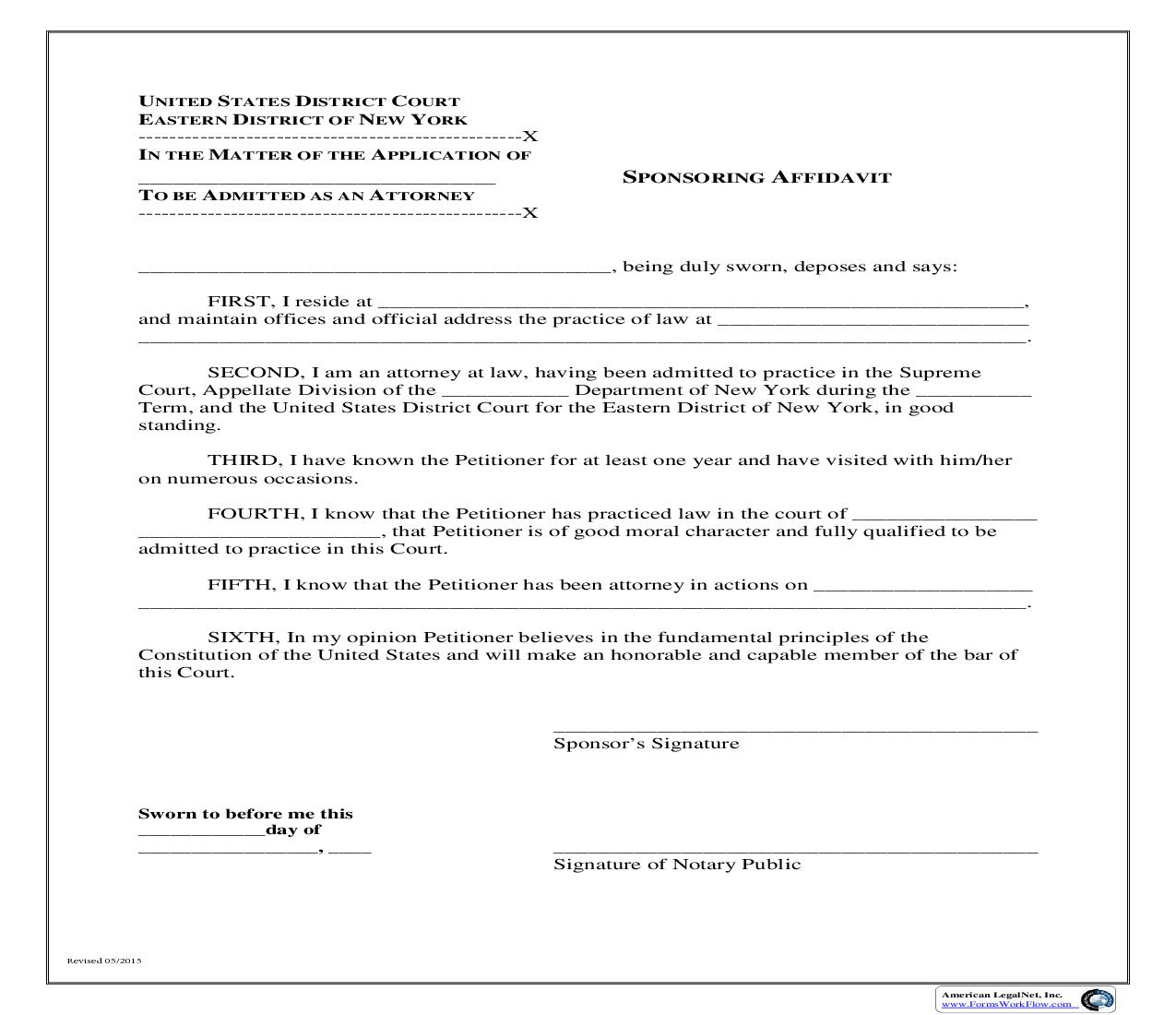 Sponsoring Affidavit (Pro Hac Vice) | Pdf Fpdf Doc Docx | New York