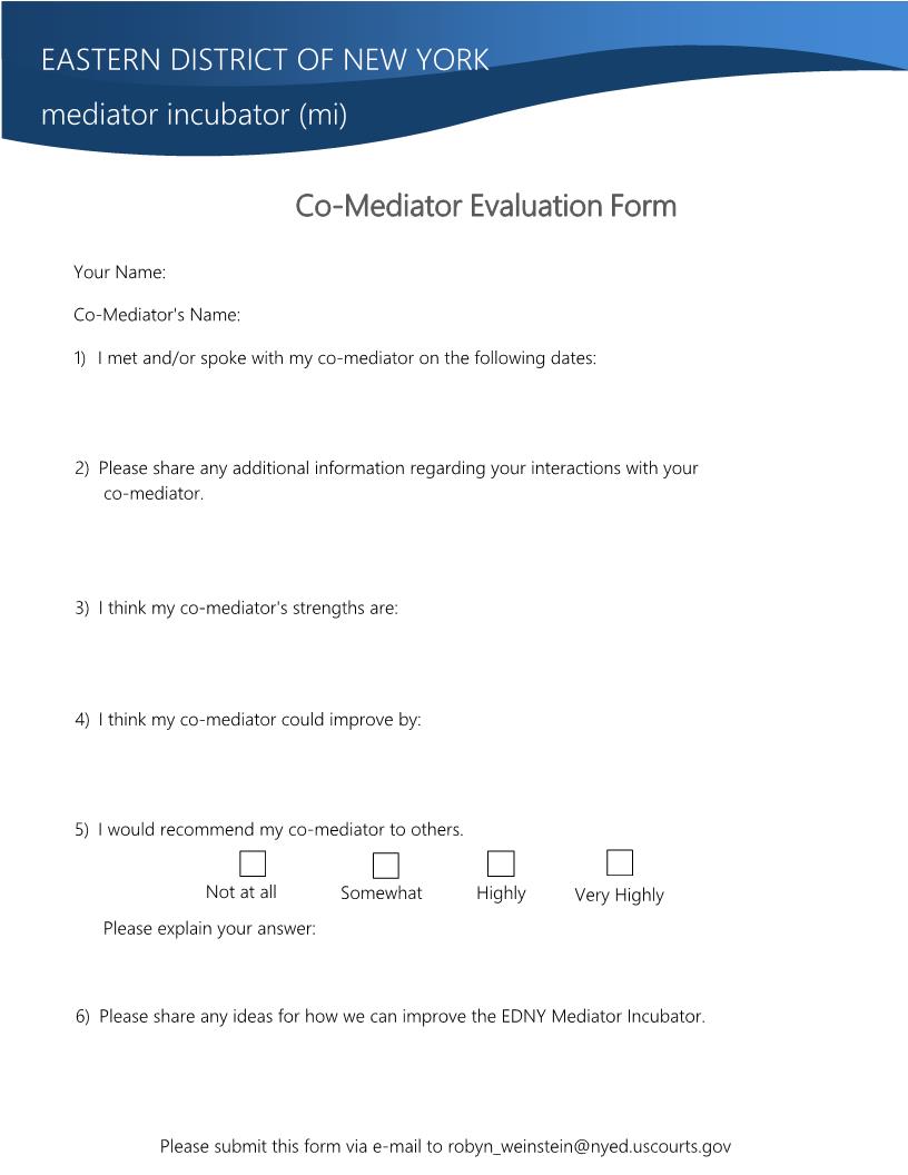 Mediator Incubator Co-Mediator Evaluation Form | Pdf Fpdf Docx | New York