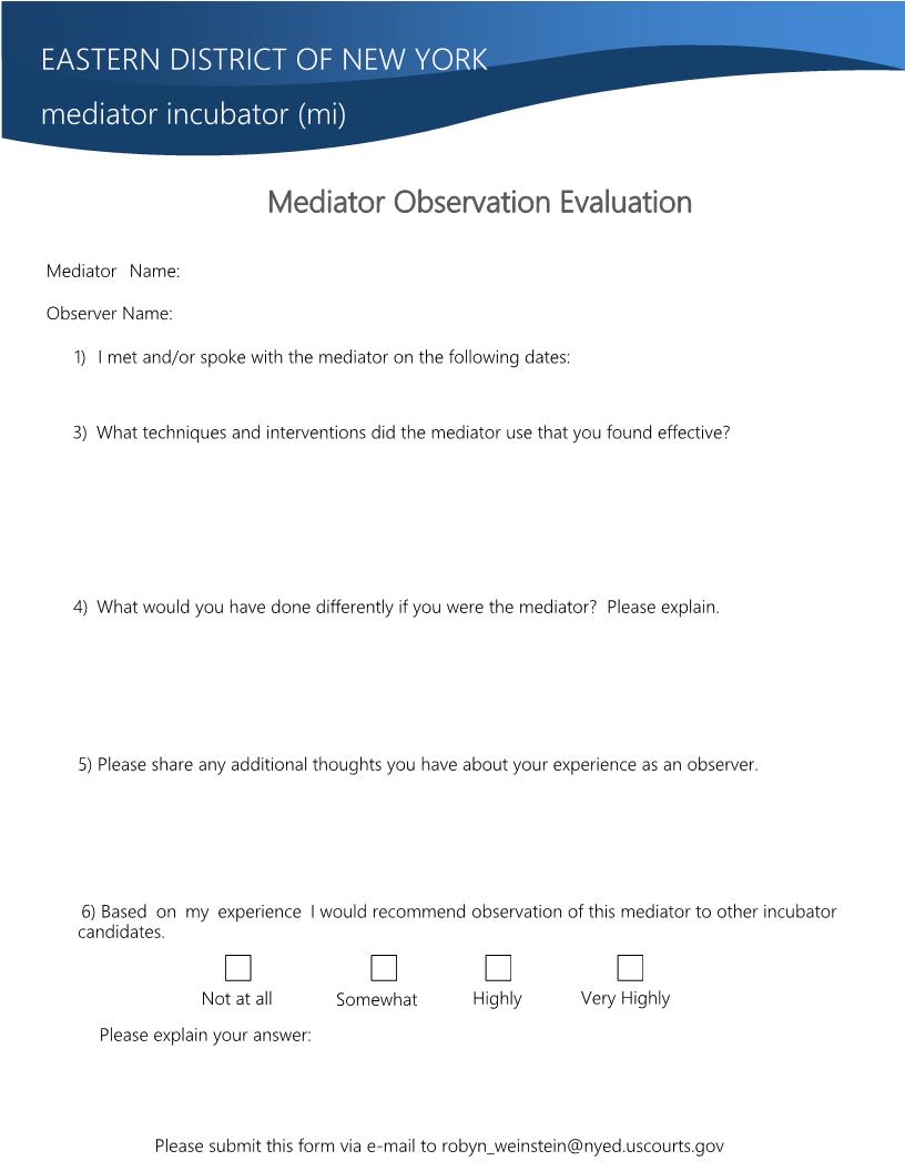 Mediator Incubator Mediator Observation Evaluation | Pdf Fpdf Docx | New York