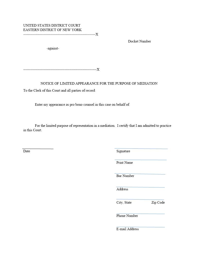 Notice Of Limited Appearance For The Purpose Of Mediation | Pdf Fpdf Docx | New York