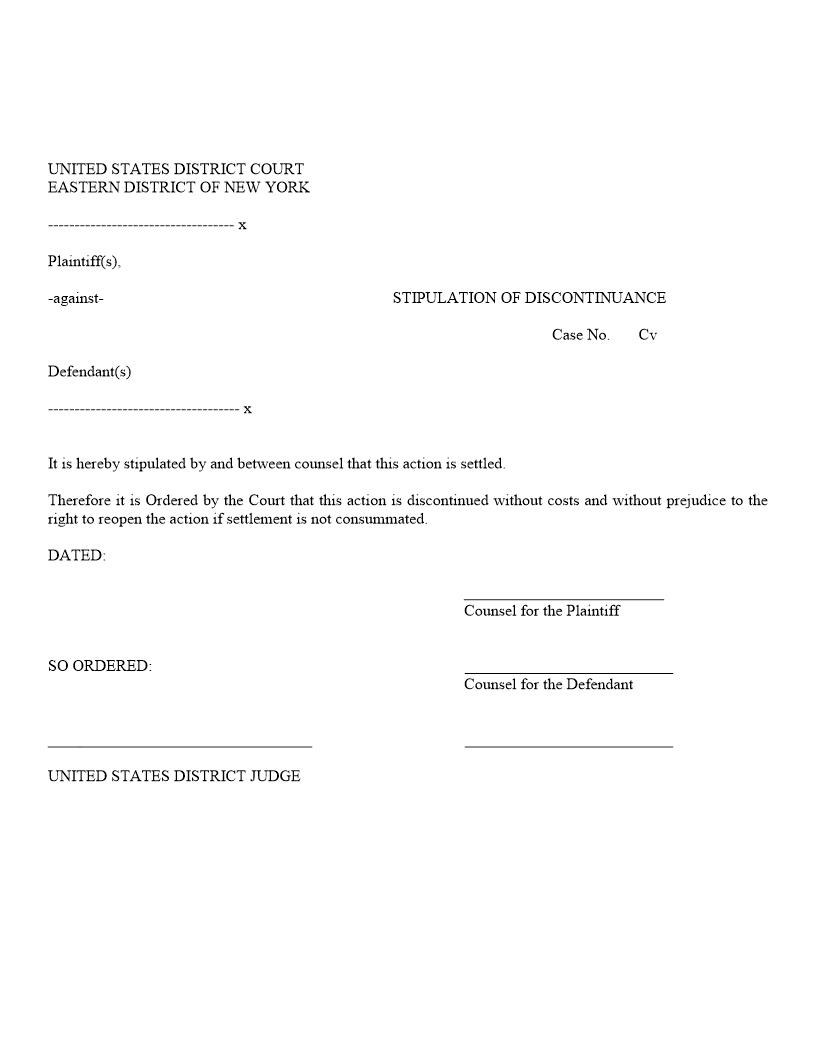 Stipulation Of Discontinuance | Pdf Fpdf Docx | New York