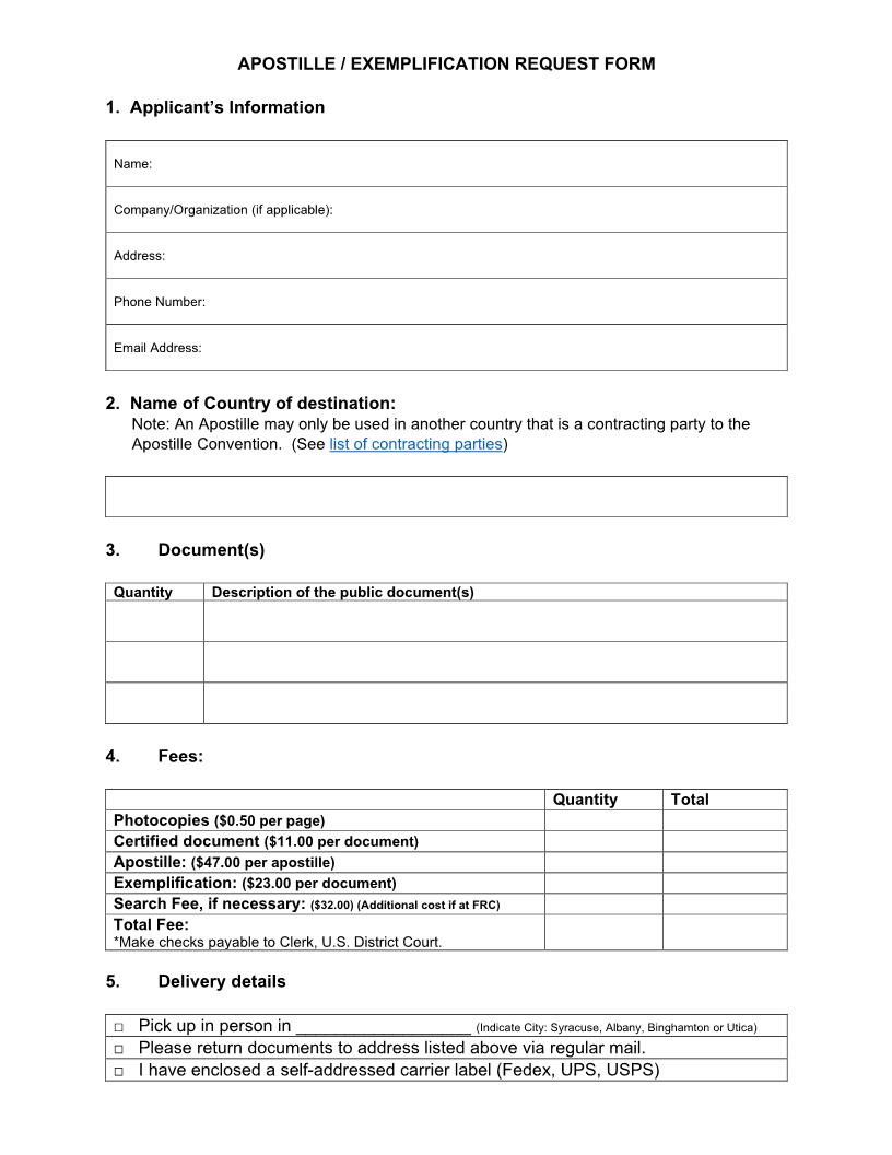 Apostille-Exemplification Request Form | Pdf Fpdf Docx | New York