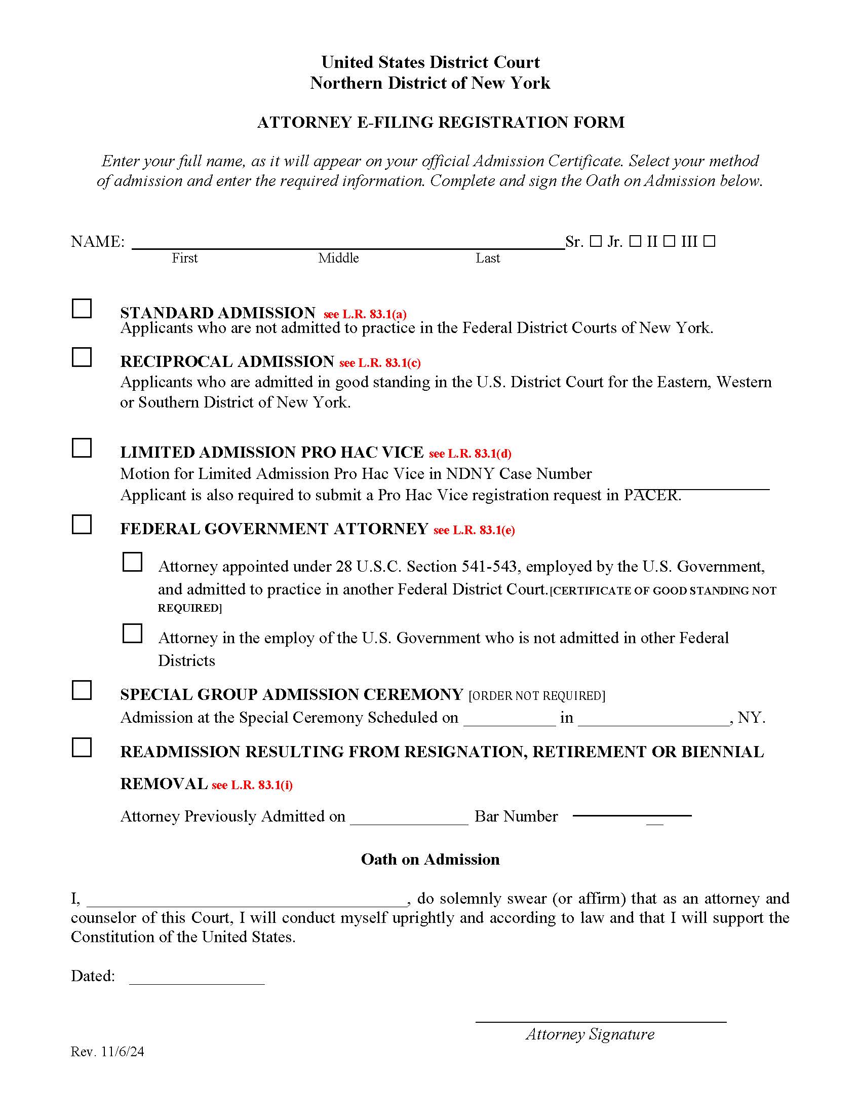 Attorney E-Filing Registration Form | Pdf Fpdf Docx | New York