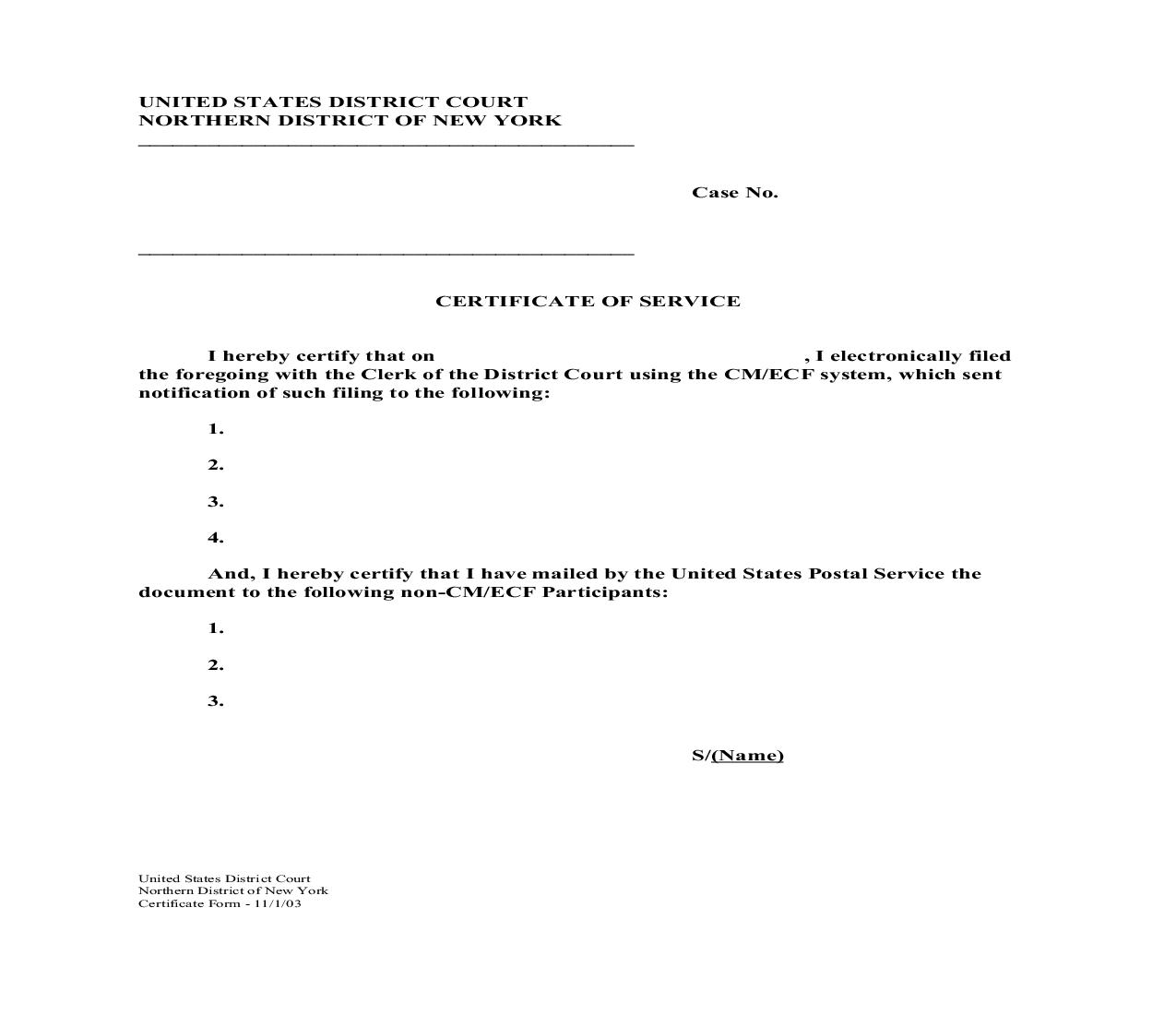 Certificate Of Service (By Electronic Filing) | Pdf Fpdf Doc Docx | New York