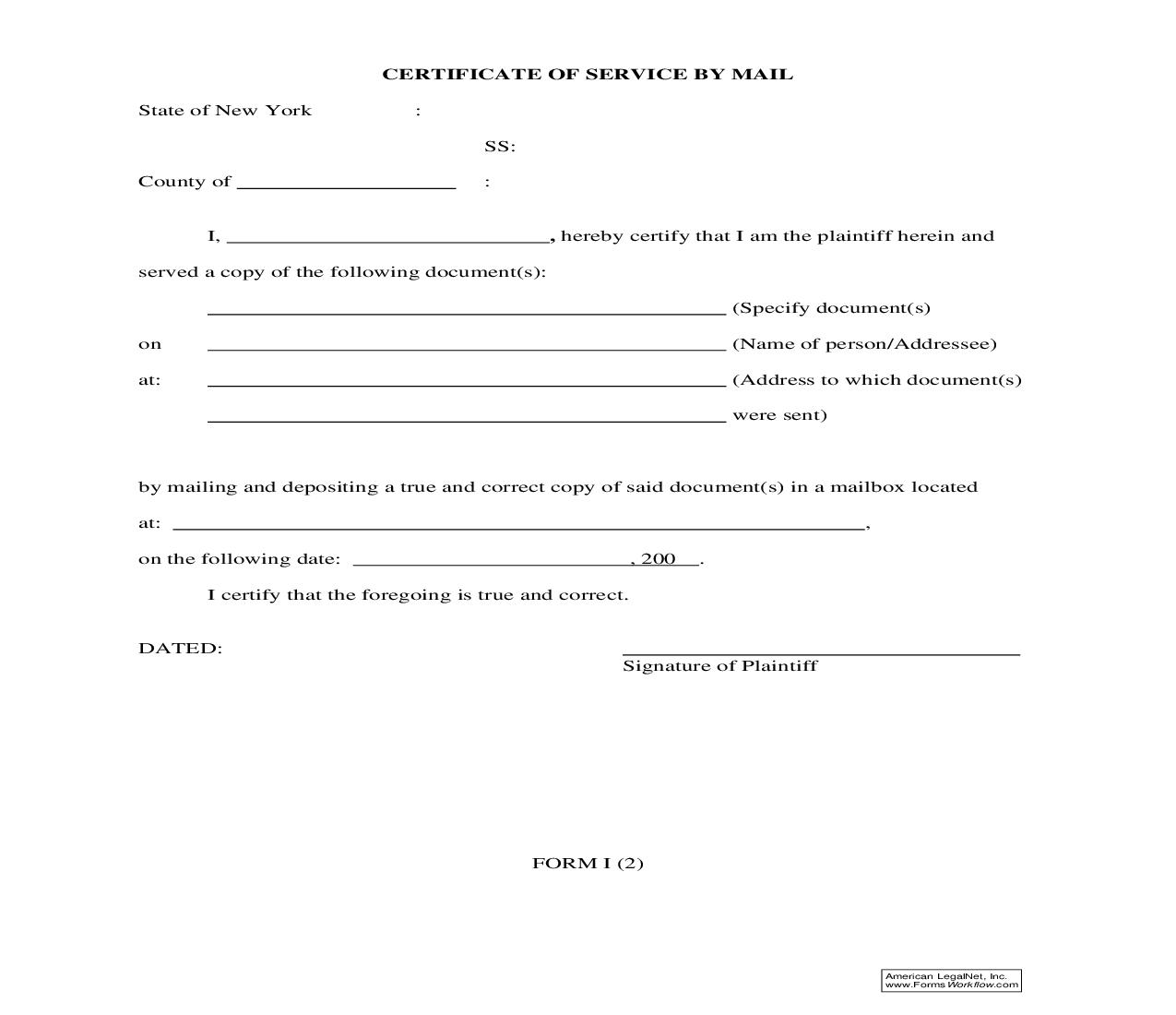 Certificate Of Service By Mail {I (2)} | Pdf Fpdf Doc Docx | New York