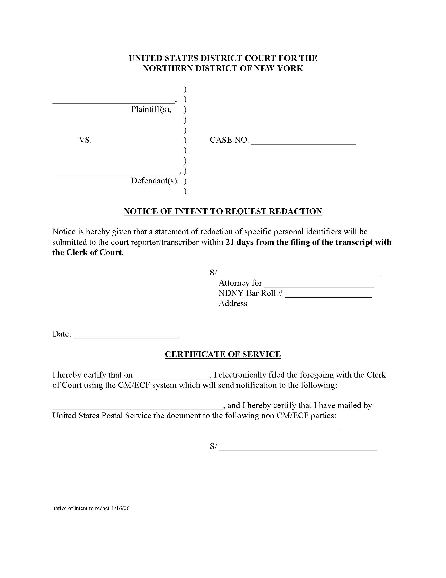 Notice Of Intent To Request Redaction | Pdf Fpdf Docx | New York